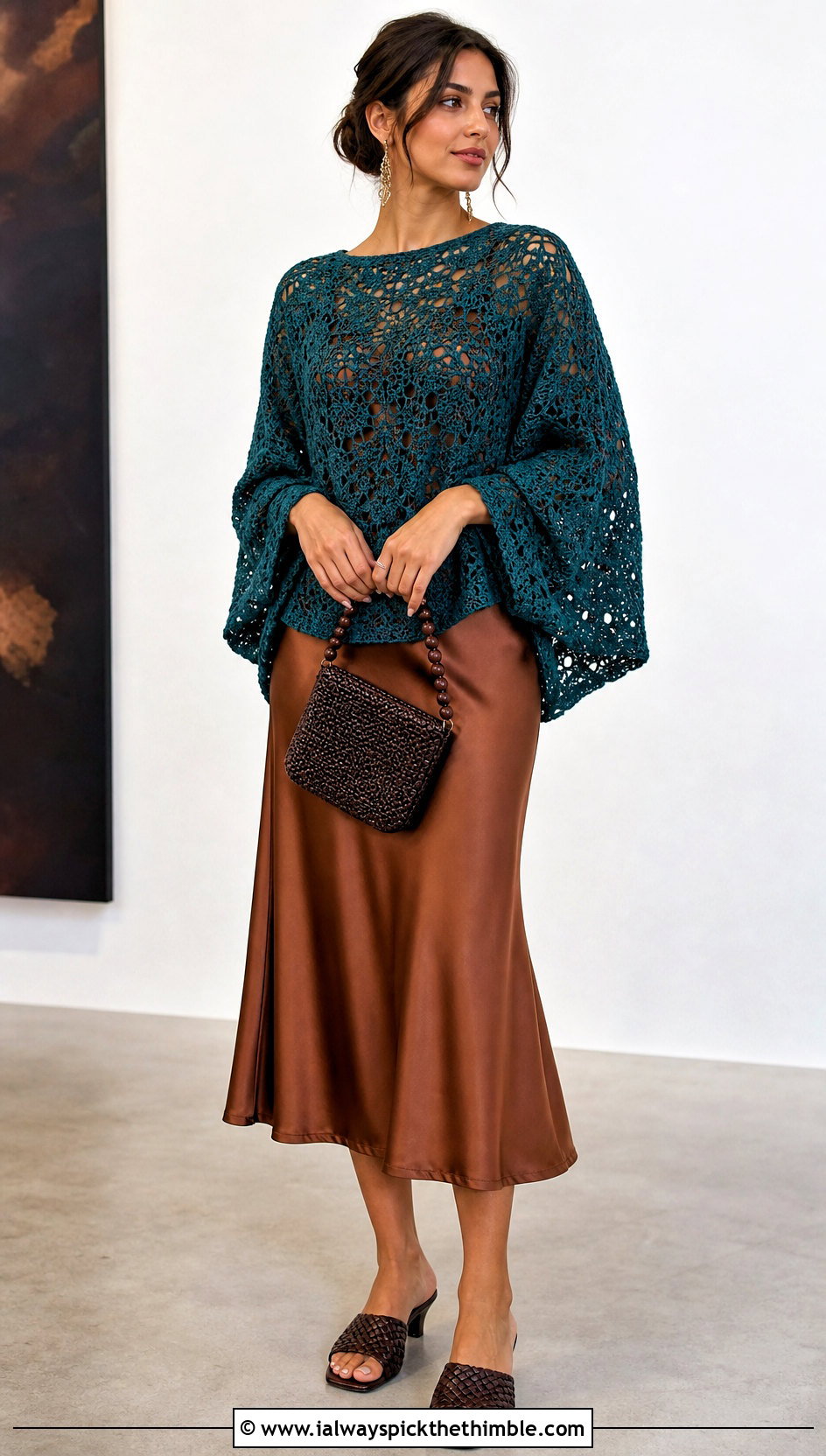 Batwing Lace Weight Crochet Sweater With Slip Dress - 15 Lace Weight Crochet Sweater outfit ideas