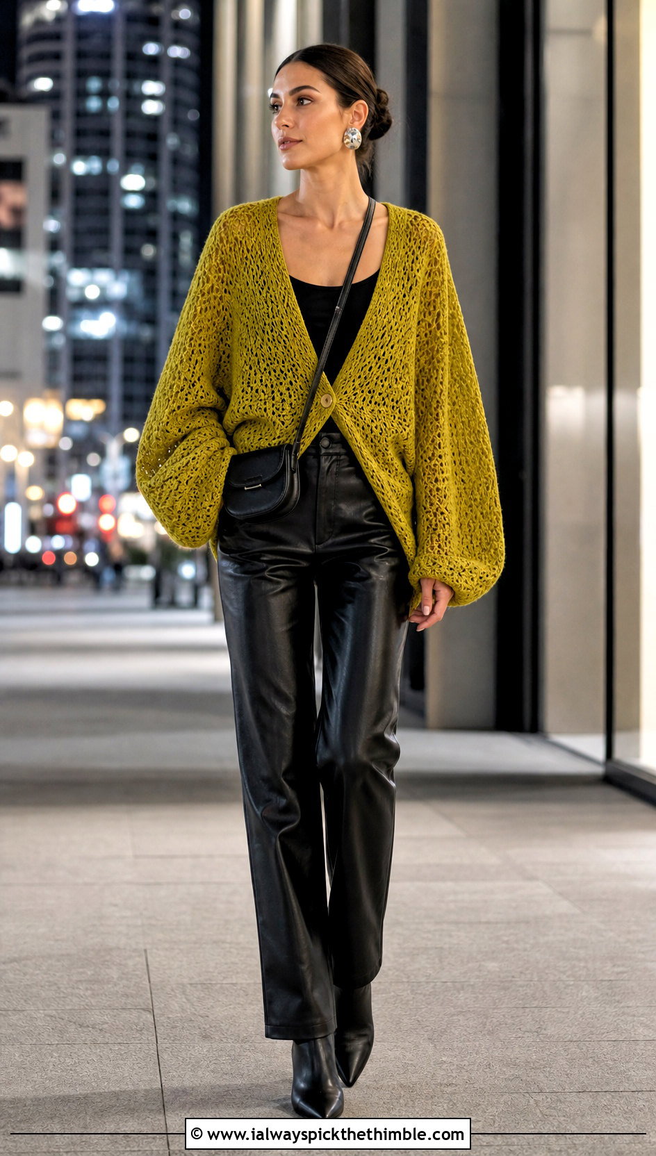 Batwing One Piece Crochet Cardigan With Leather Pants - 25 one piece crochet cardigan outfit ideas