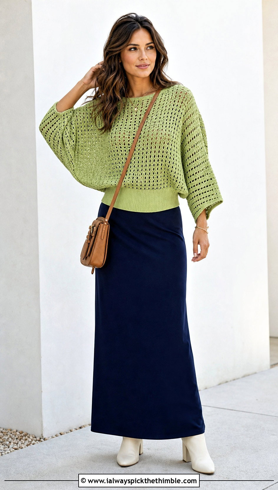 Batwing Sleeve Crochet Top With Column Maxi Skirt - 25 crochet top sleeves outfit ideas