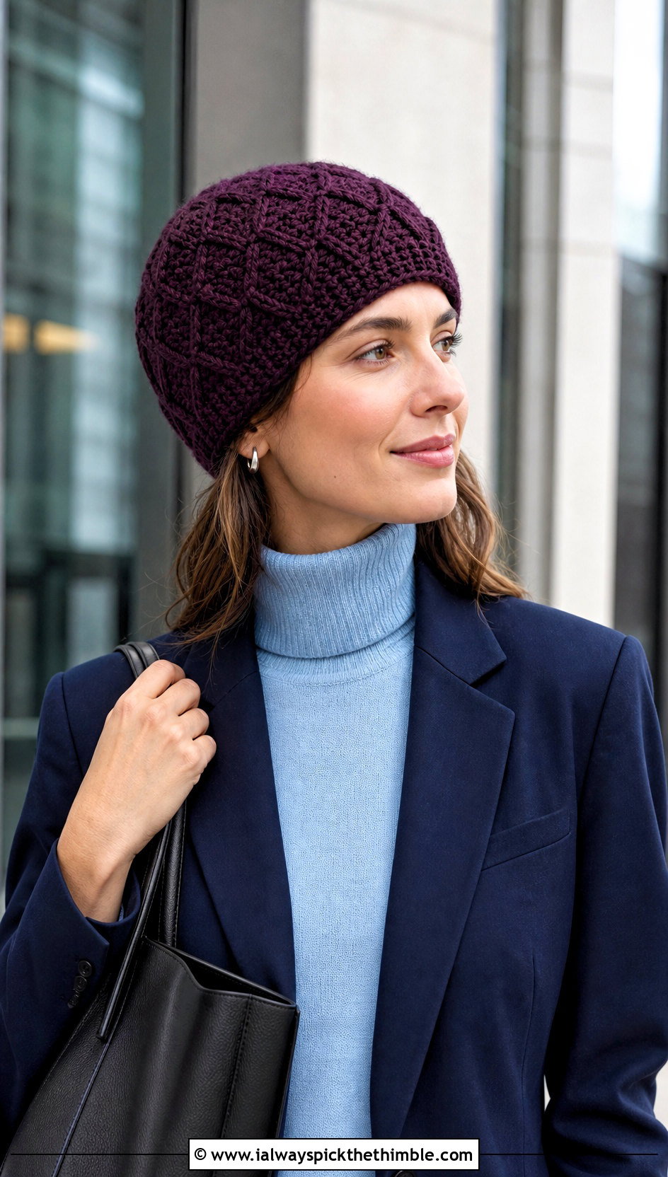 Bavarian Stitch Crochet Beanie With Tailored Suit - 15 Textured Crochet Hat outfit ideas