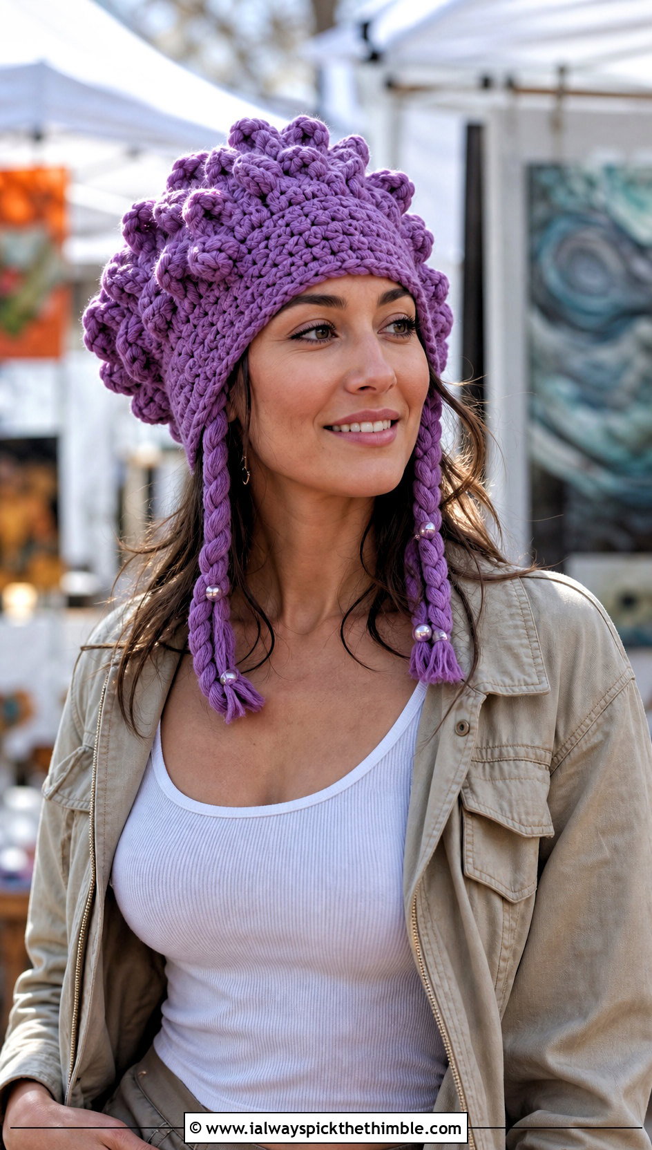 Beaded Braid Cabbage Patch Crochet Hat With Wide Leg Jeans - 20 Cabbage Patch Crochet Hat outfit ideas