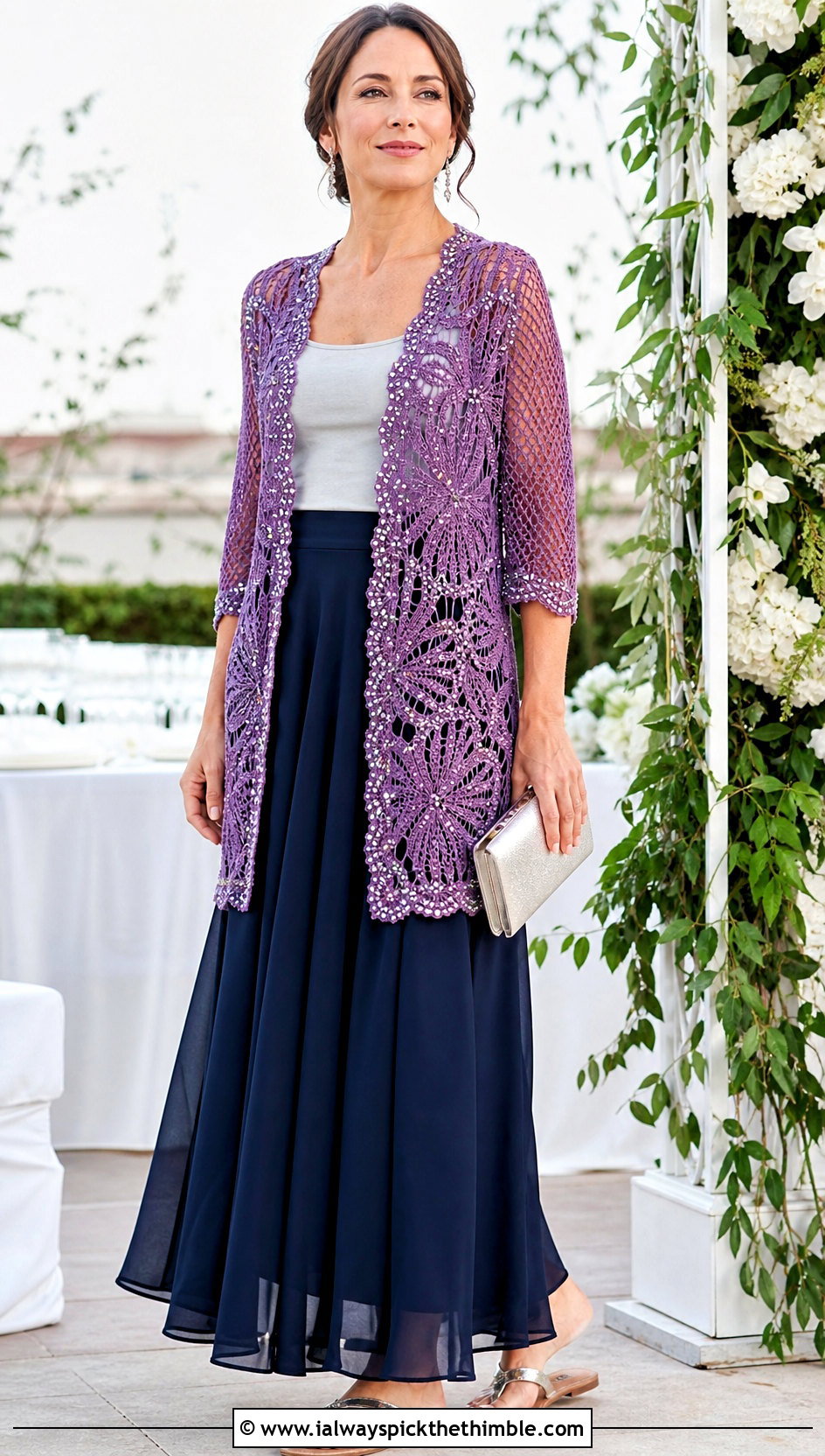 Beaded Butterfly Crochet Cardigan With Maxi Skirt - 25 crochet butterfly cardigan outfit ideas