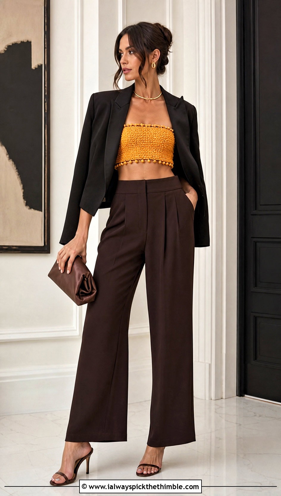 Beaded Crochet Bandeau Top With Wide Leg Trousers - 25 crochet bandeau top outfit ideas