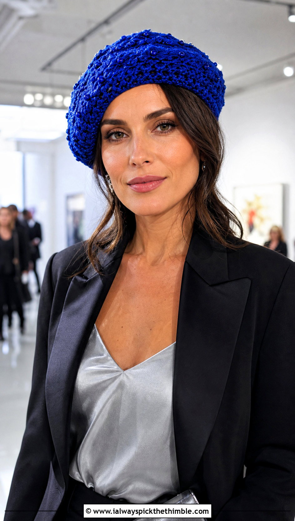 Beaded Crochet Beret With Evening Suit - 15 Womens Crochet Beret outfit ideas