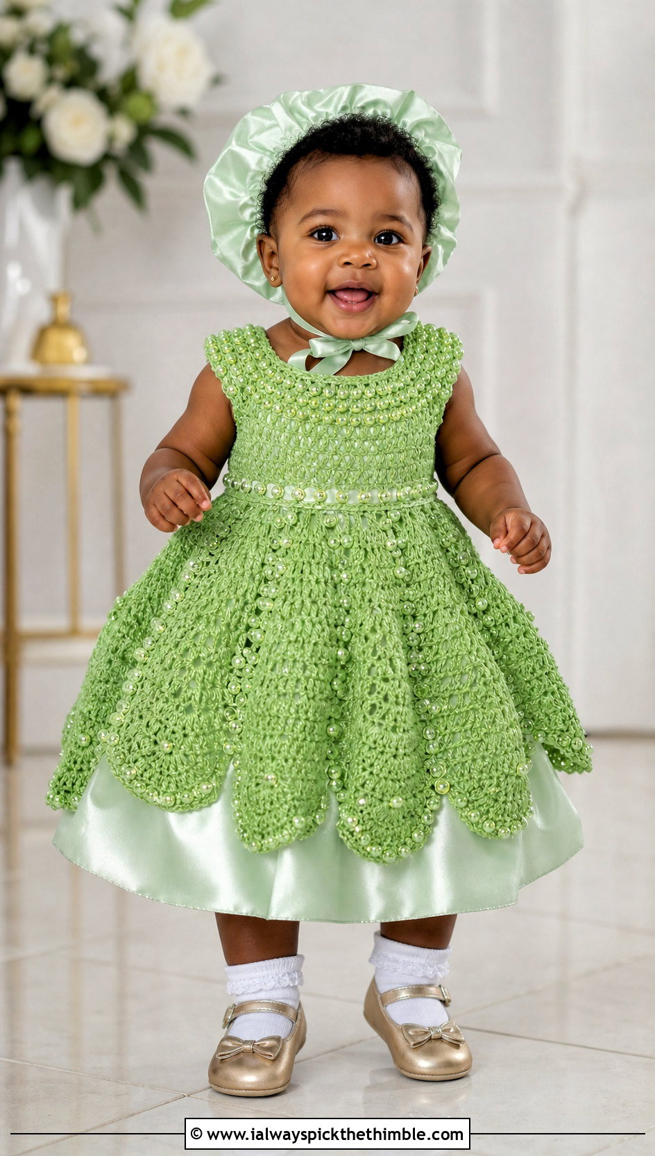 Beaded Crochet Blessing Dress With Satin Bonnet - 15 Crochet Blessing Dress outfit ideas
