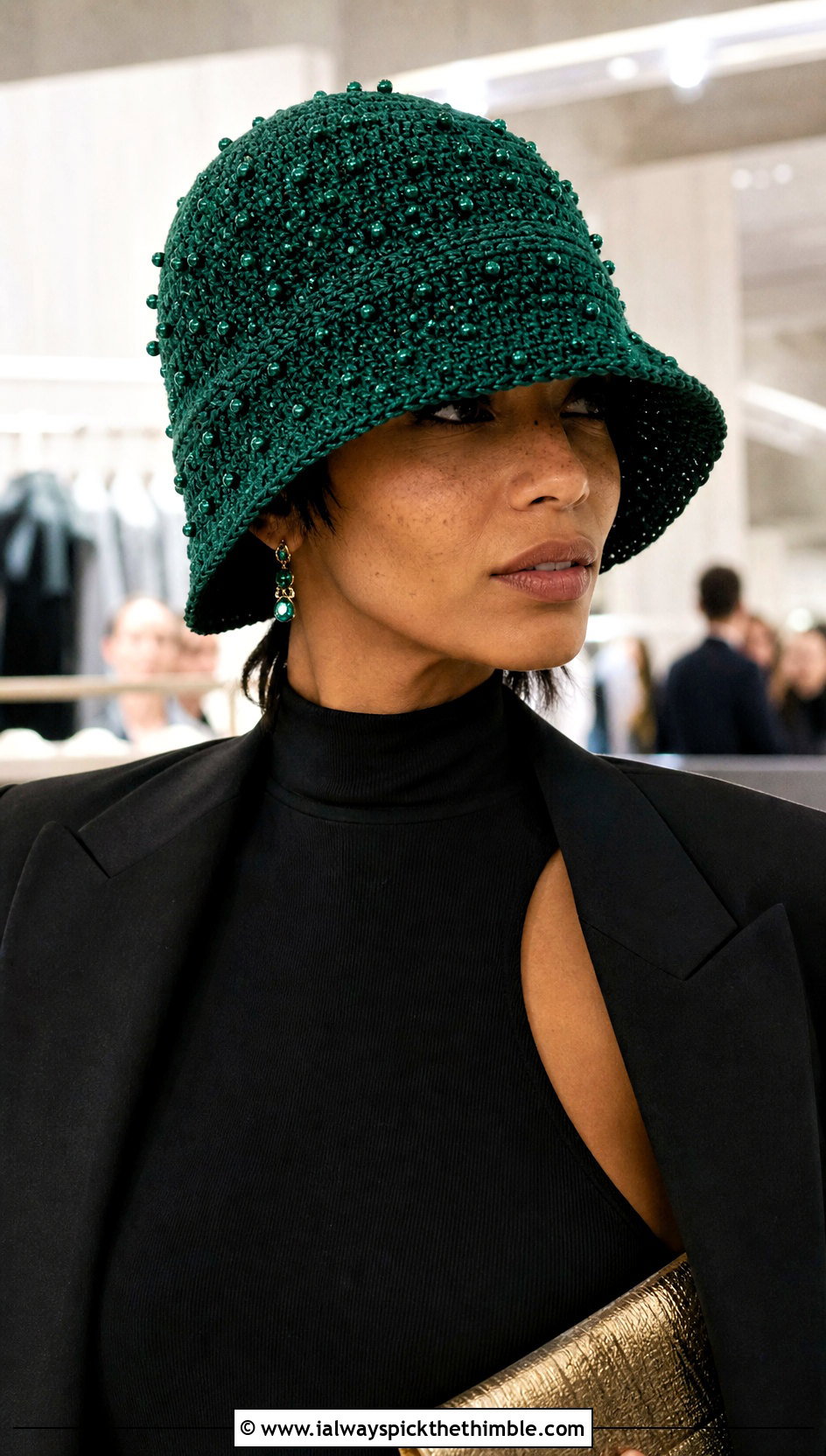 Beaded Crochet Bucket Hat With Satin Pants - 25 crochet bucket hats outfit ideas