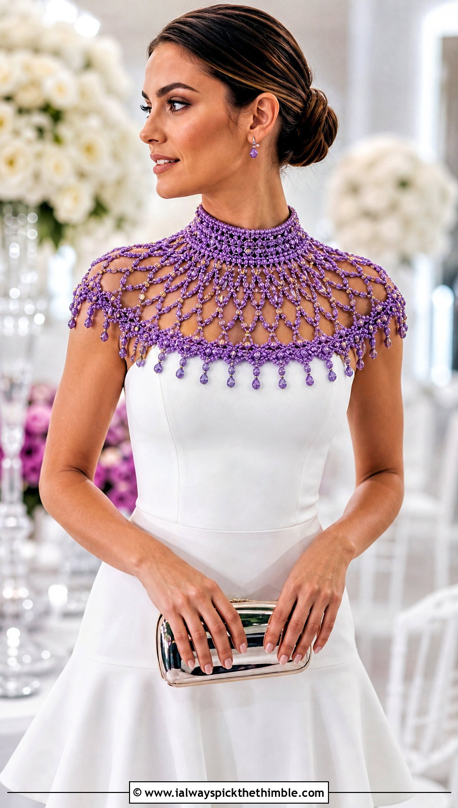 Beaded Crochet Collar With Reception Mini Dress - 15 Crochet Collar For Wedding outfit ideas