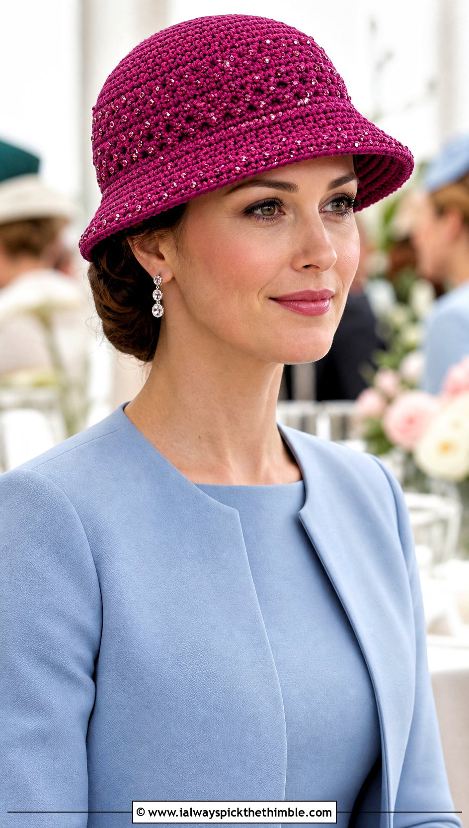 Beaded Crochet Derby Hat With Minimal Shift Dress - 20 Crochet Derby Hat outfit ideas