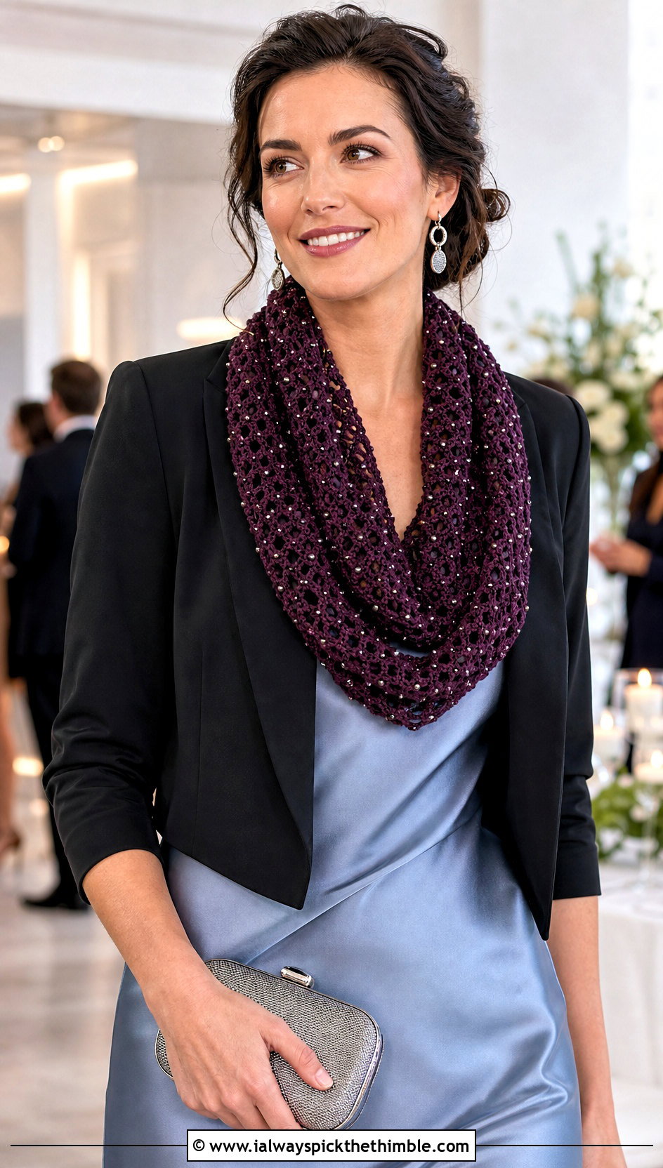 Beaded Crochet Infinity Scarf With Slip Dress - 20 infinite crochet scarf outfit ideas