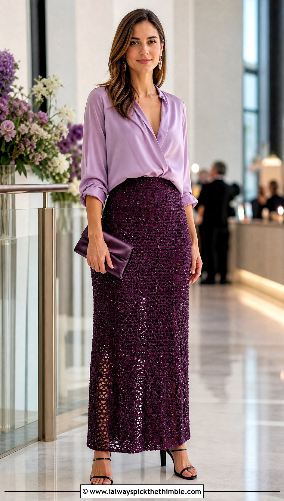 Beaded Crochet Maxi Skirt With Silk Shirt - 25 crochet maxi skirt outfit ideas