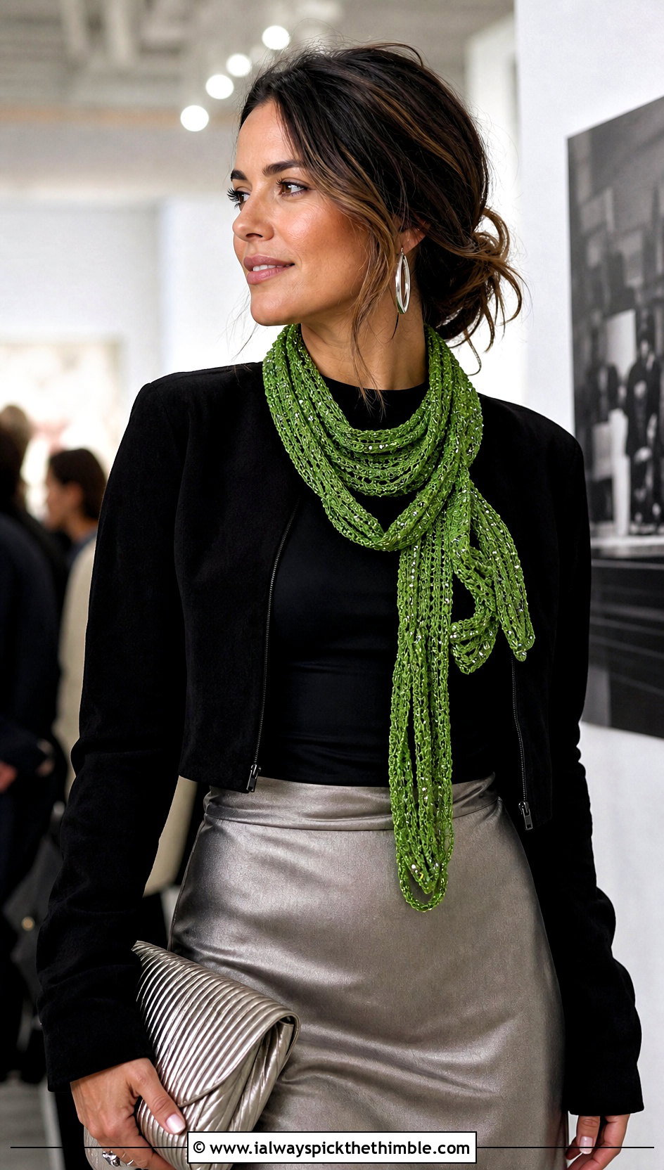 Beaded Crochet Ribbon Scarf With Satin Skirt - 15 Crochet Ribbon Scarf outfit ideas