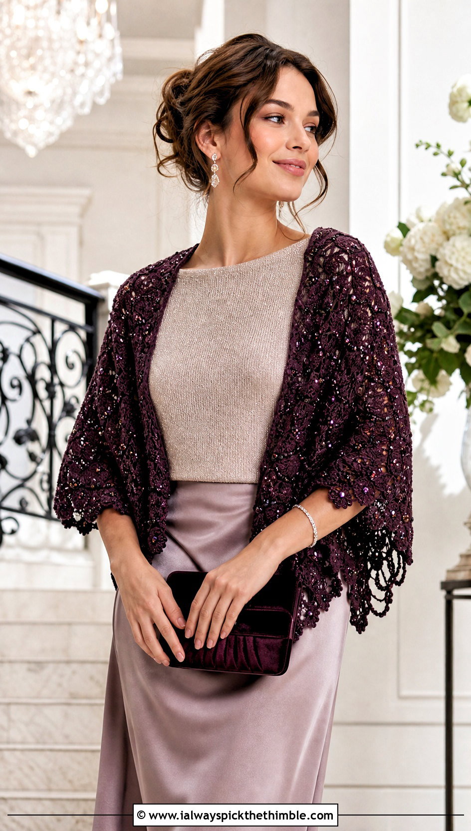 Beaded Crochet Shawl With Satin Skirt And Knit Top - 20 Stevie Nicks Crochet Shawl outfit ideas
