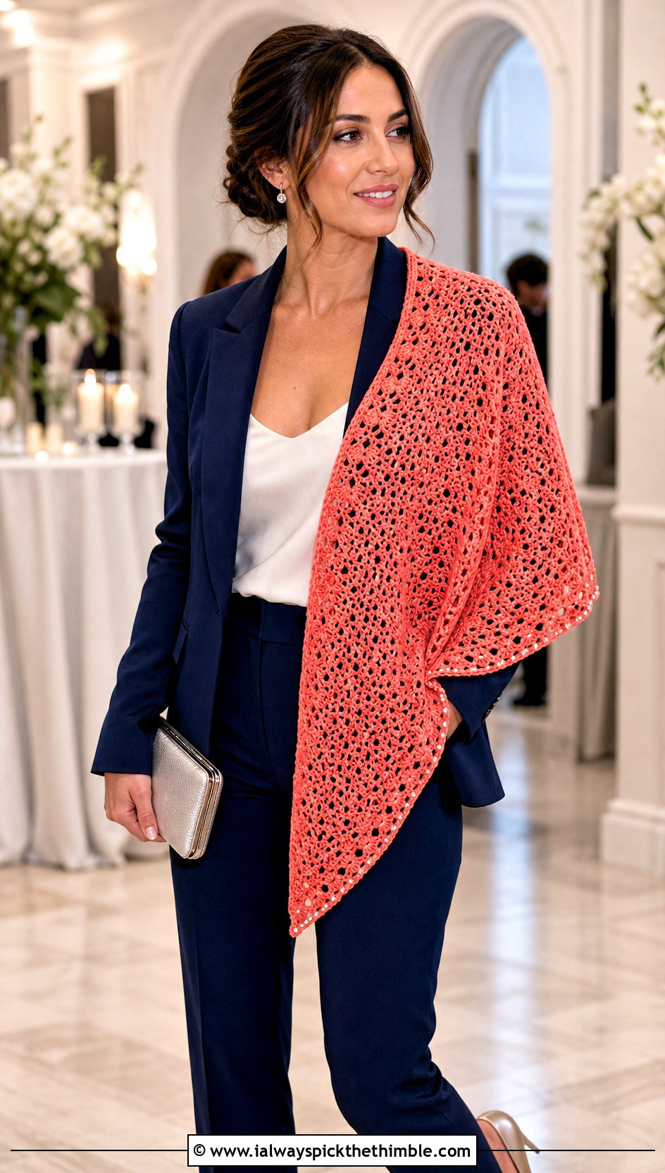 Beaded Crochet Shawl With Trouser Suit - 20 Simple Crochet Shawl outfit ideas