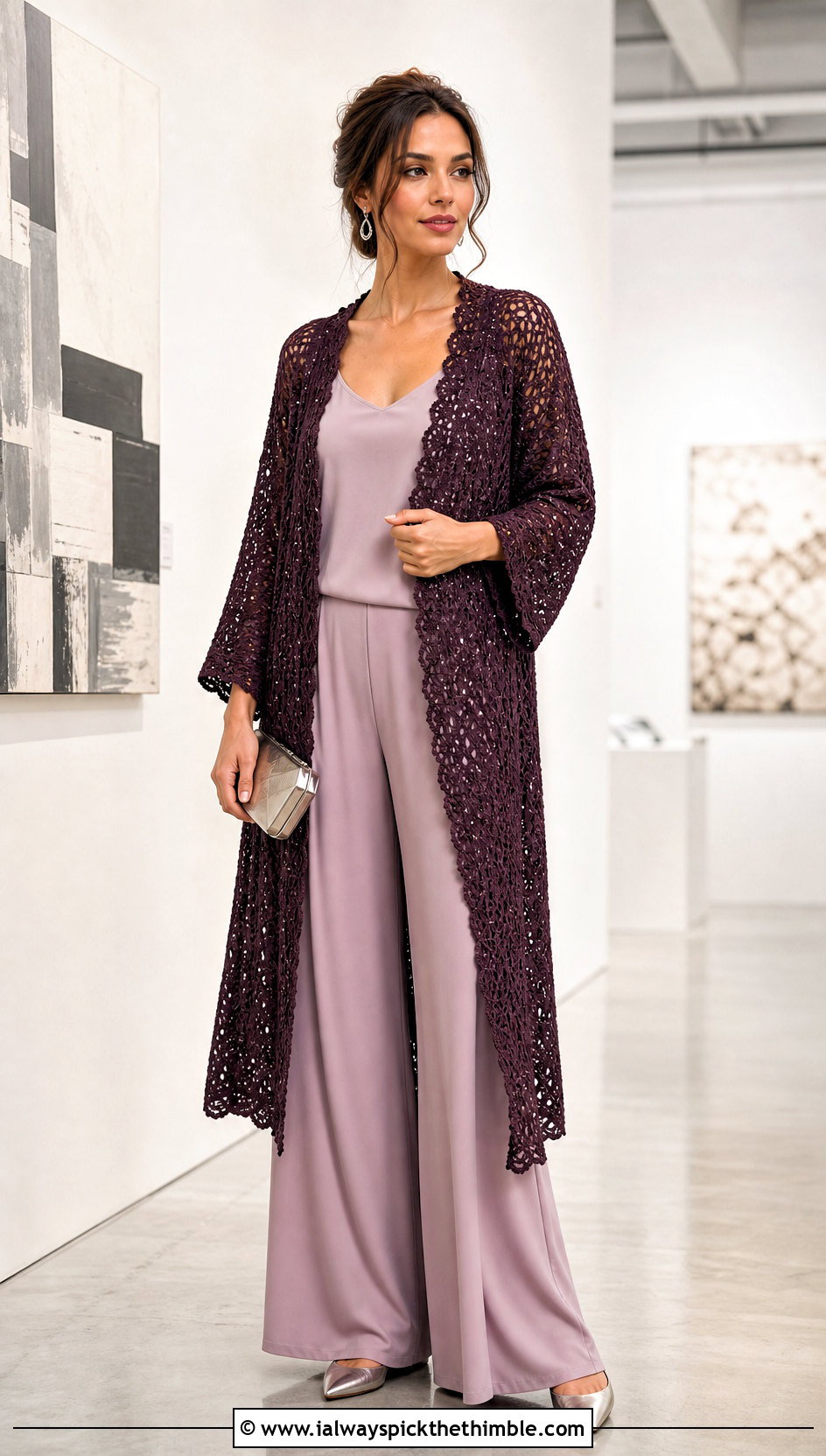 Beaded Crochet Summer Kimono With Monochrome Outfit - 20 crochet summer kimono outfit ideas