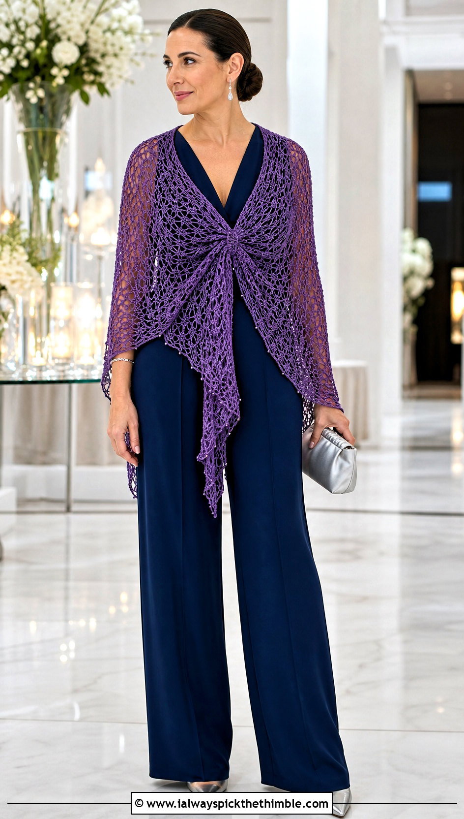 Beaded Crochet Wrap With Formal Jumpsuit - 25 Crocheted Shawls And Wraps outfit ideas