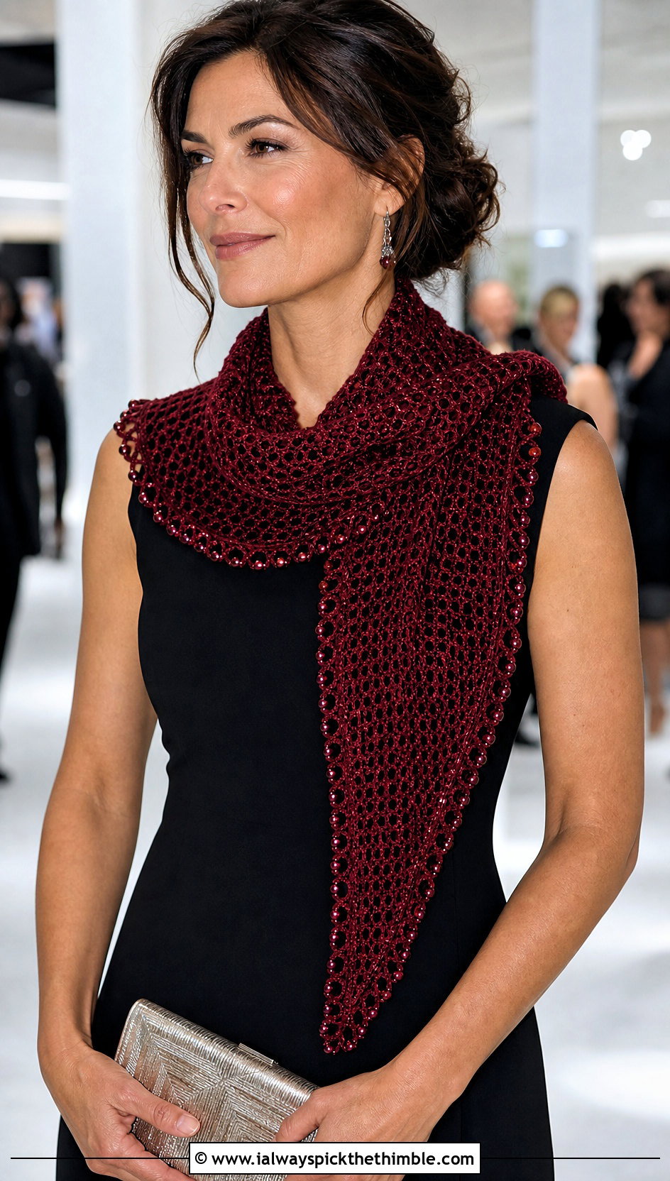 Beaded Filet Crochet Scarf With A Column Dress - 25 filet crochet scarf outfit ideas