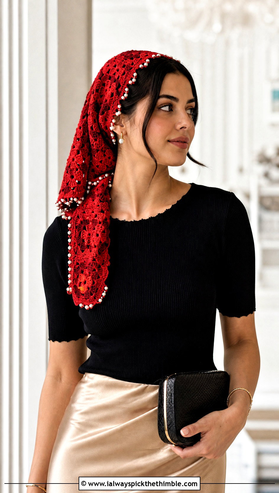 Beaded Granny Square Head Scarf With Satin Skirt - 25 granny square head scarf outfit ideas
