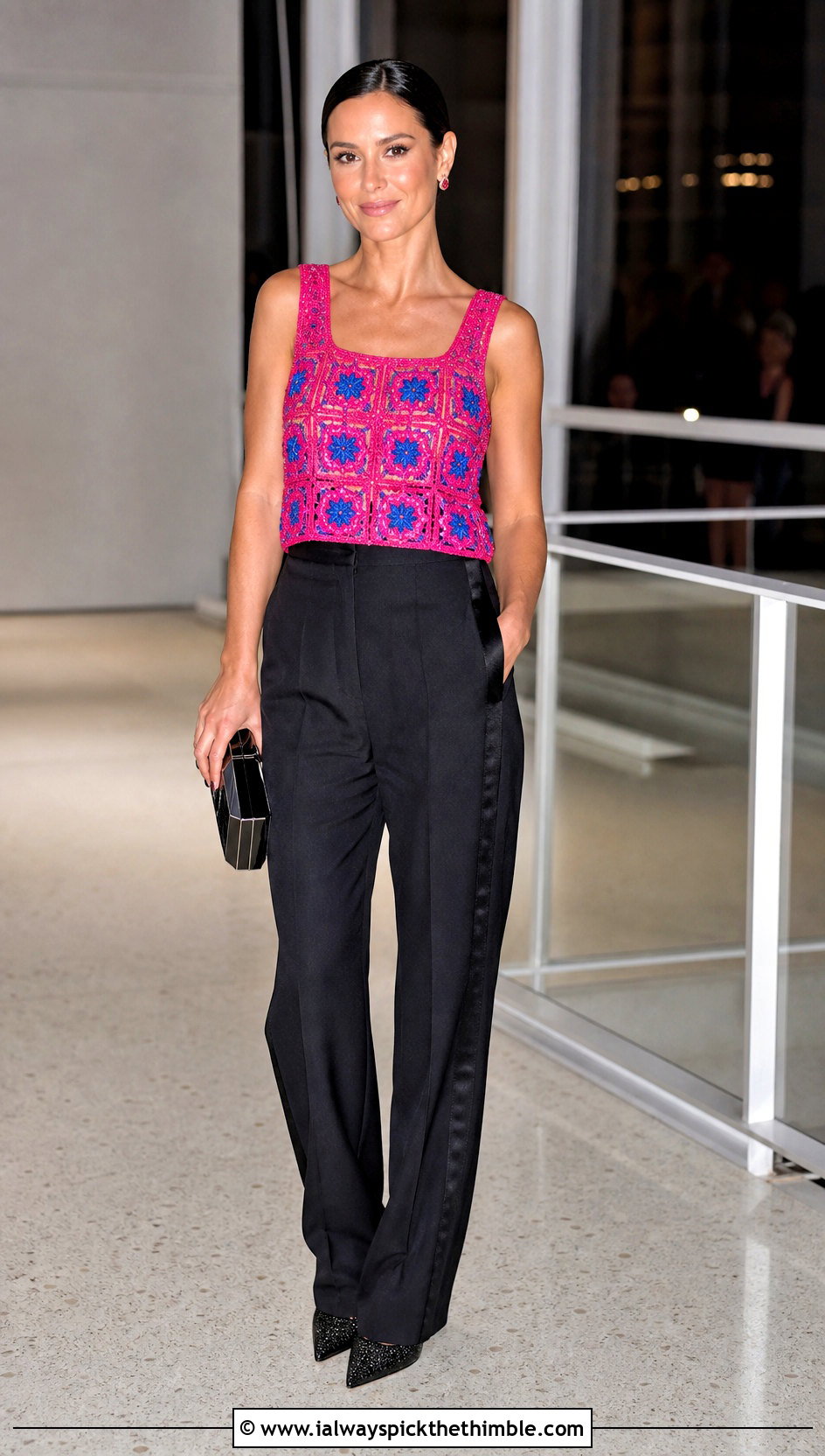 Beaded Granny Square Tank With Tuxedo Trousers - 25 granny square tank outfit ideas