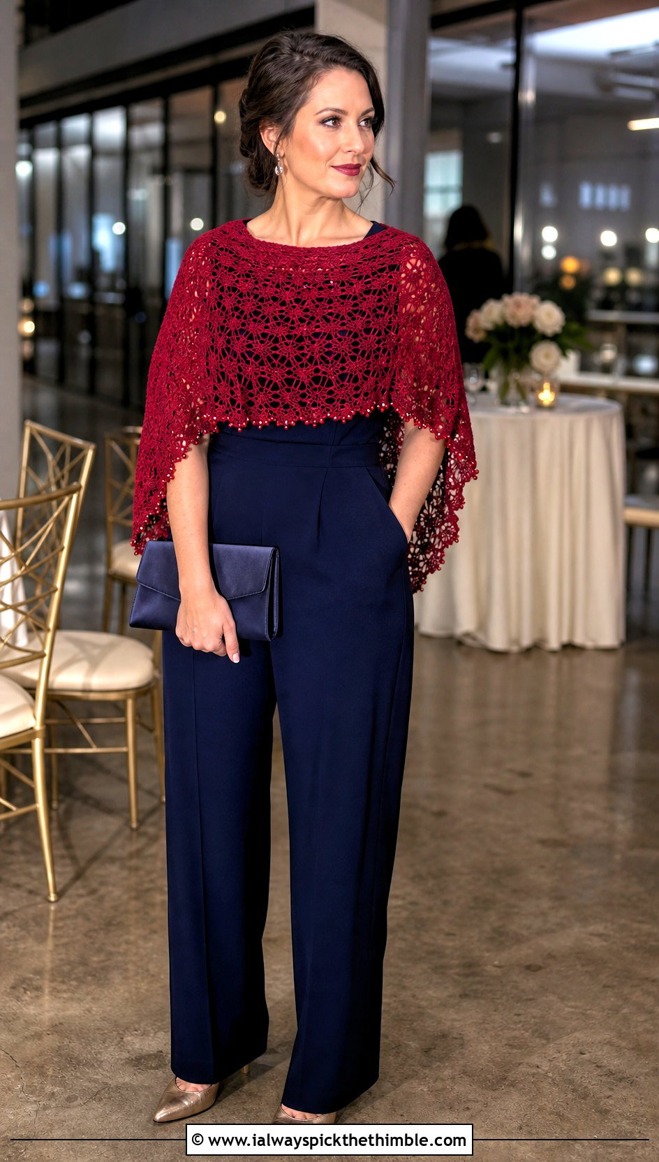Beaded Half Circle Crochet Shawl With Jumpsuit - 15 Half Circle Crochet Shawl outfit ideas