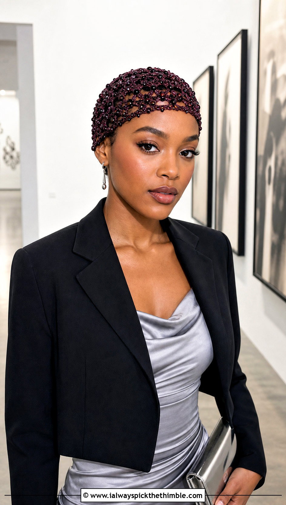 Beaded Kehlani Crochet Skull Cap With Satin Dress And Blazer - 15 kehlani crochet hat outfit ideas