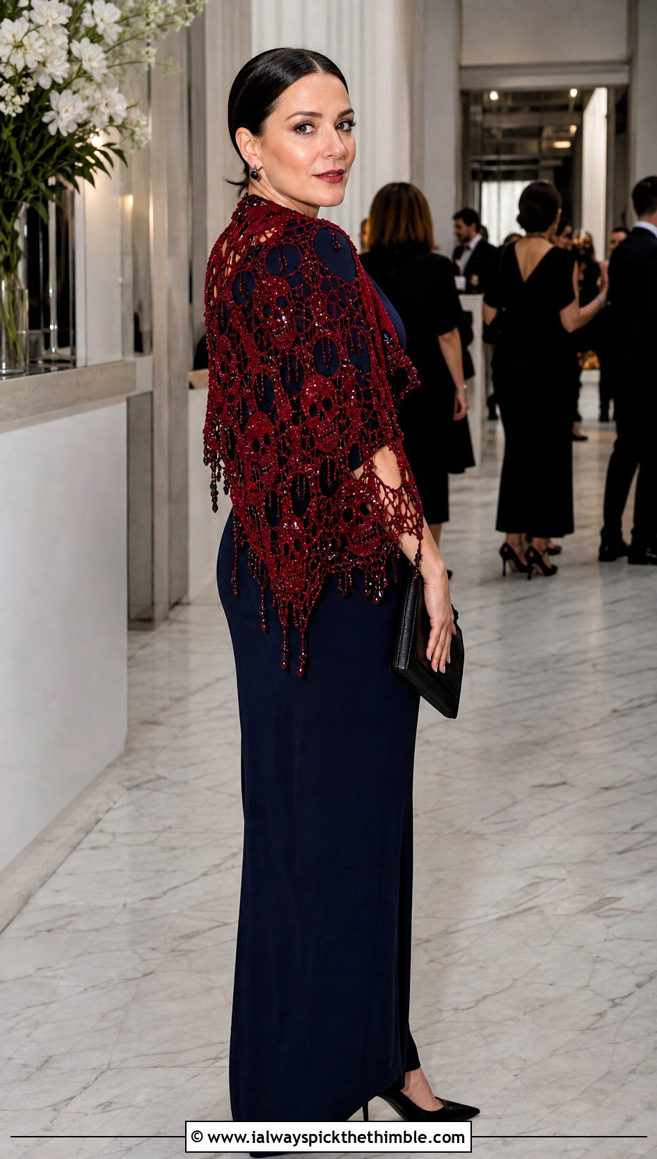 Beaded Lost Souls Shawl With Column Dress - 15 Lost Soul Crochet Shawl outfit ideas