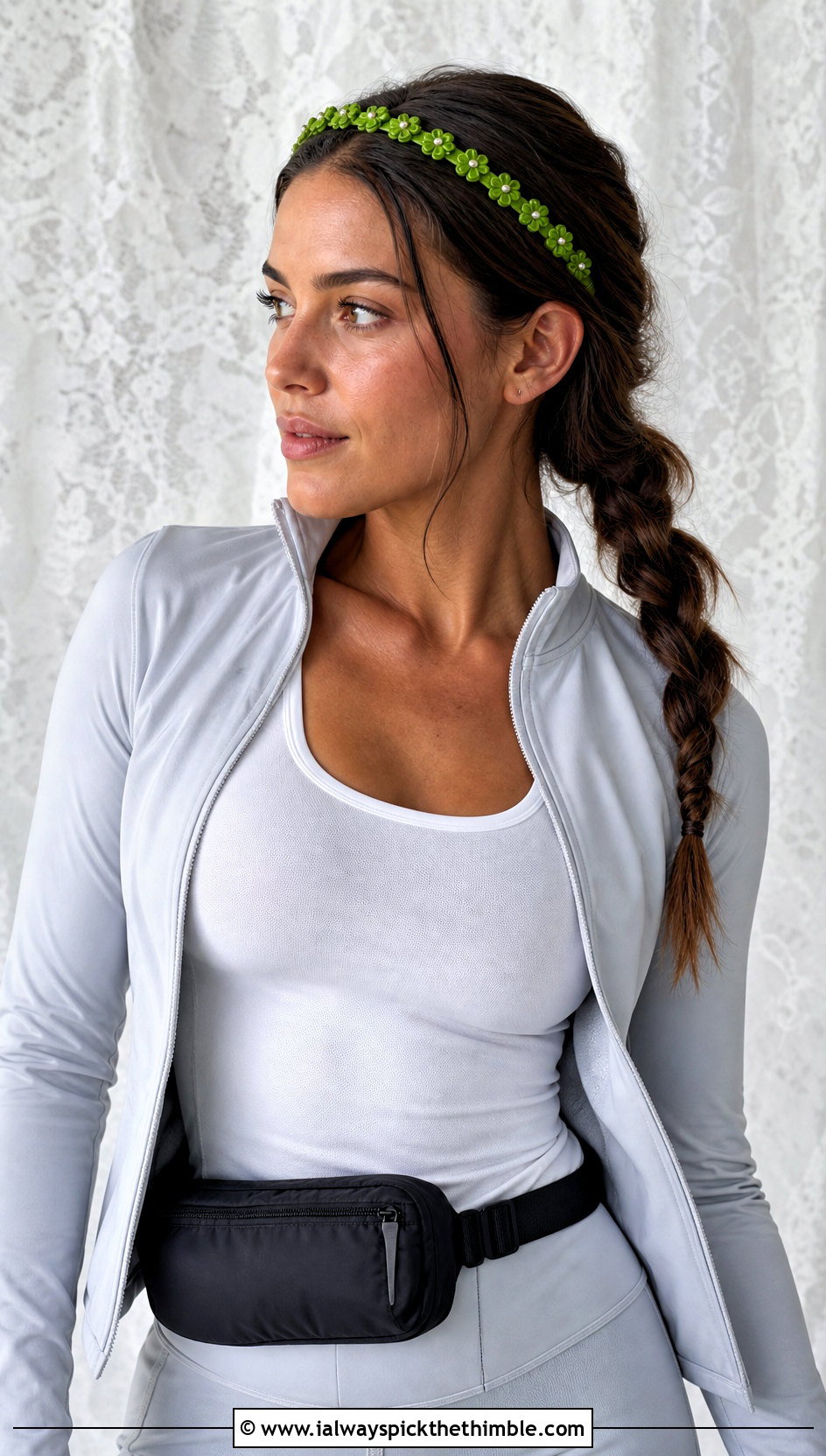 Beaded Mini Flower Cord Crochet Headband With Activewear - 15 crochet flower headband on lace background outfit ideas