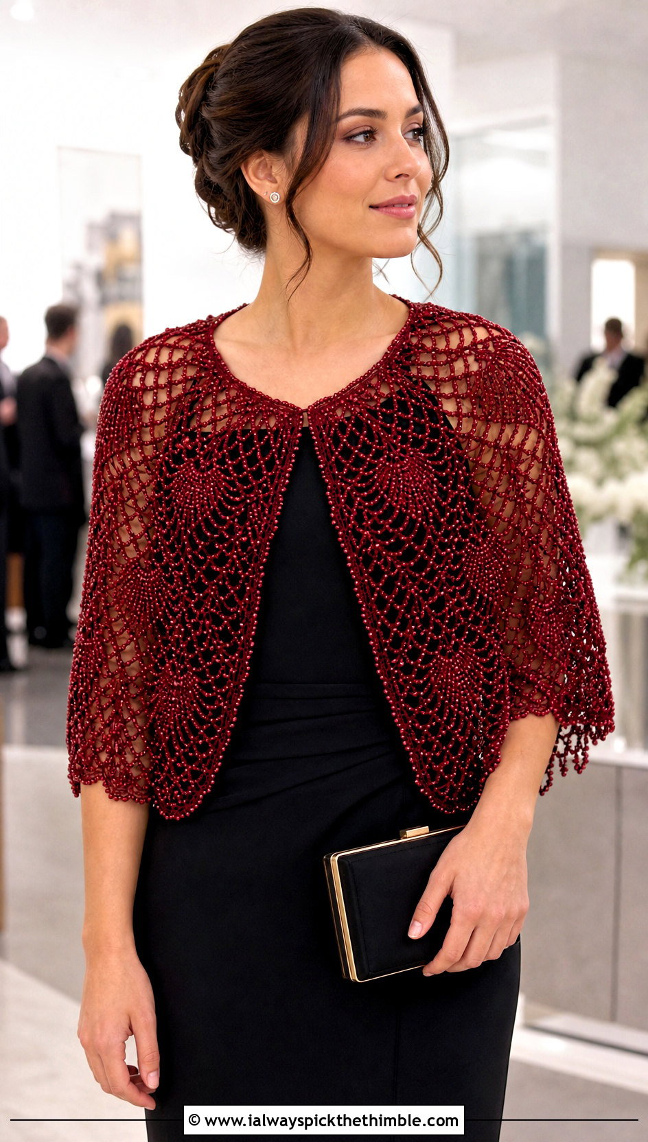 Beaded Pineapple Crochet Shawl With Column Dress - 20 pineapple crochet shawl outfit ideas