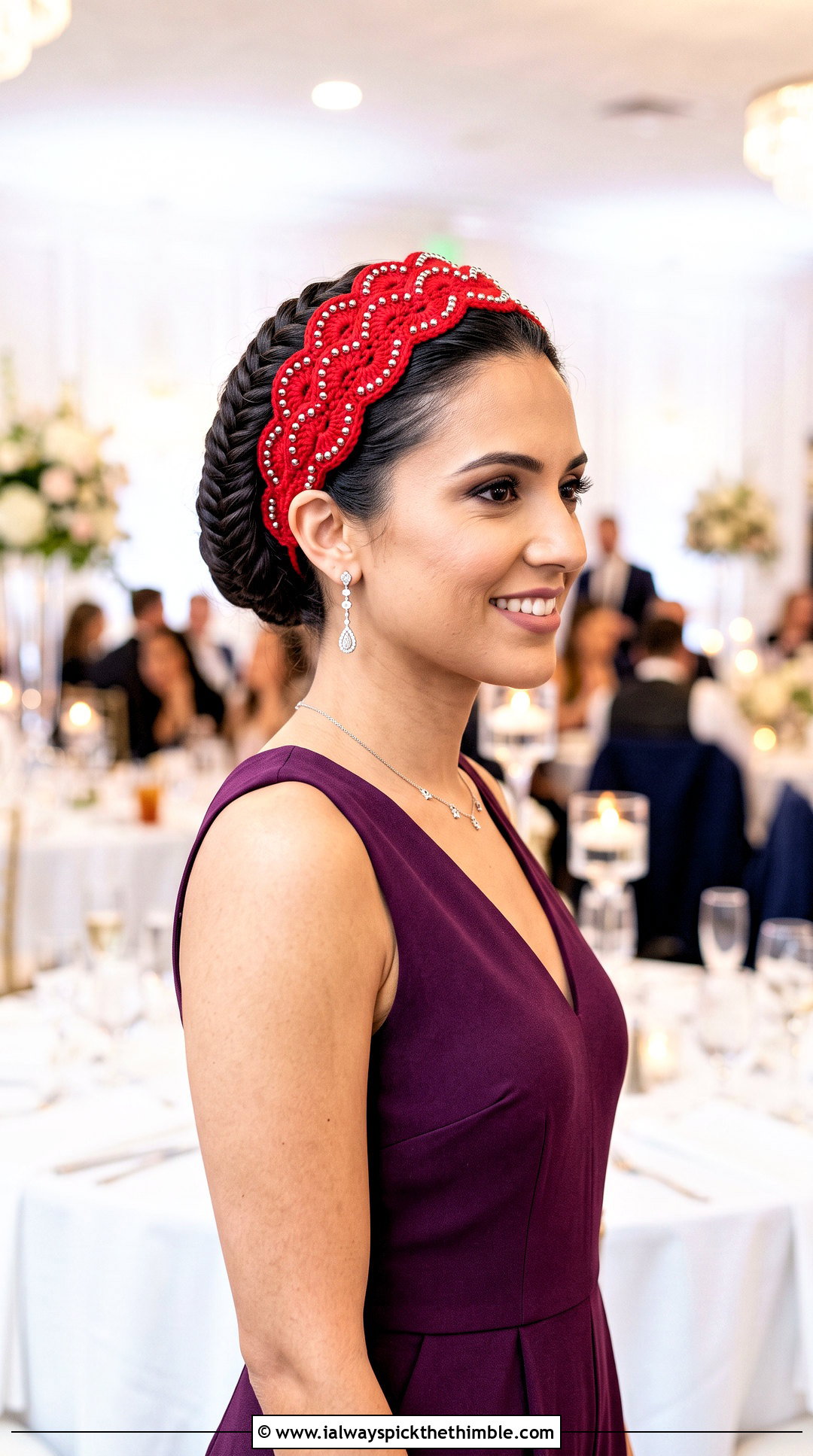 Beaded Scallop Crochet Headband With Jumpsuit And Heels - 20 crochet hair headband outfit ideas