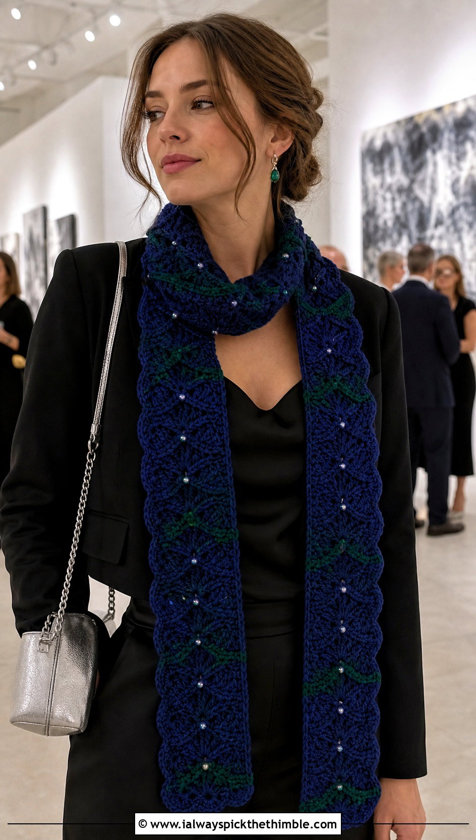 Beaded Shell Stitch Slytherin Crochet Scarf With Cropped Blazer - 20 slytherin crochet scarf outfit ideas