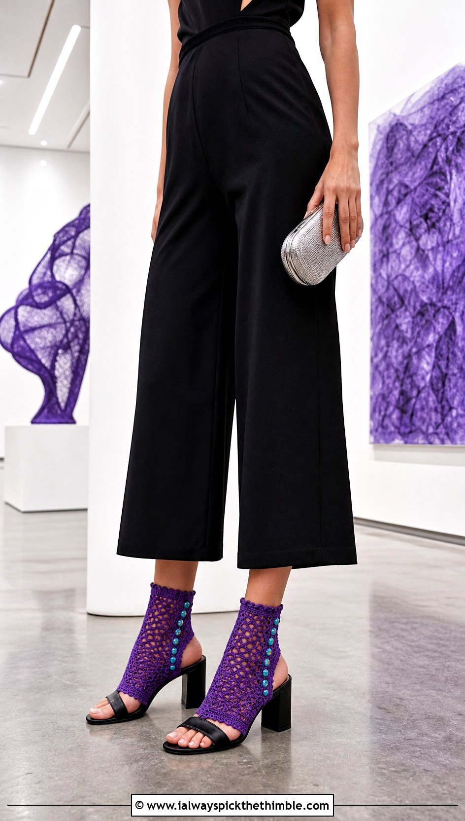 Beaded Toeless Crochet Socks With A Tailored Jumpsuit - 20 Toeless Crochet Socks outfit ideas