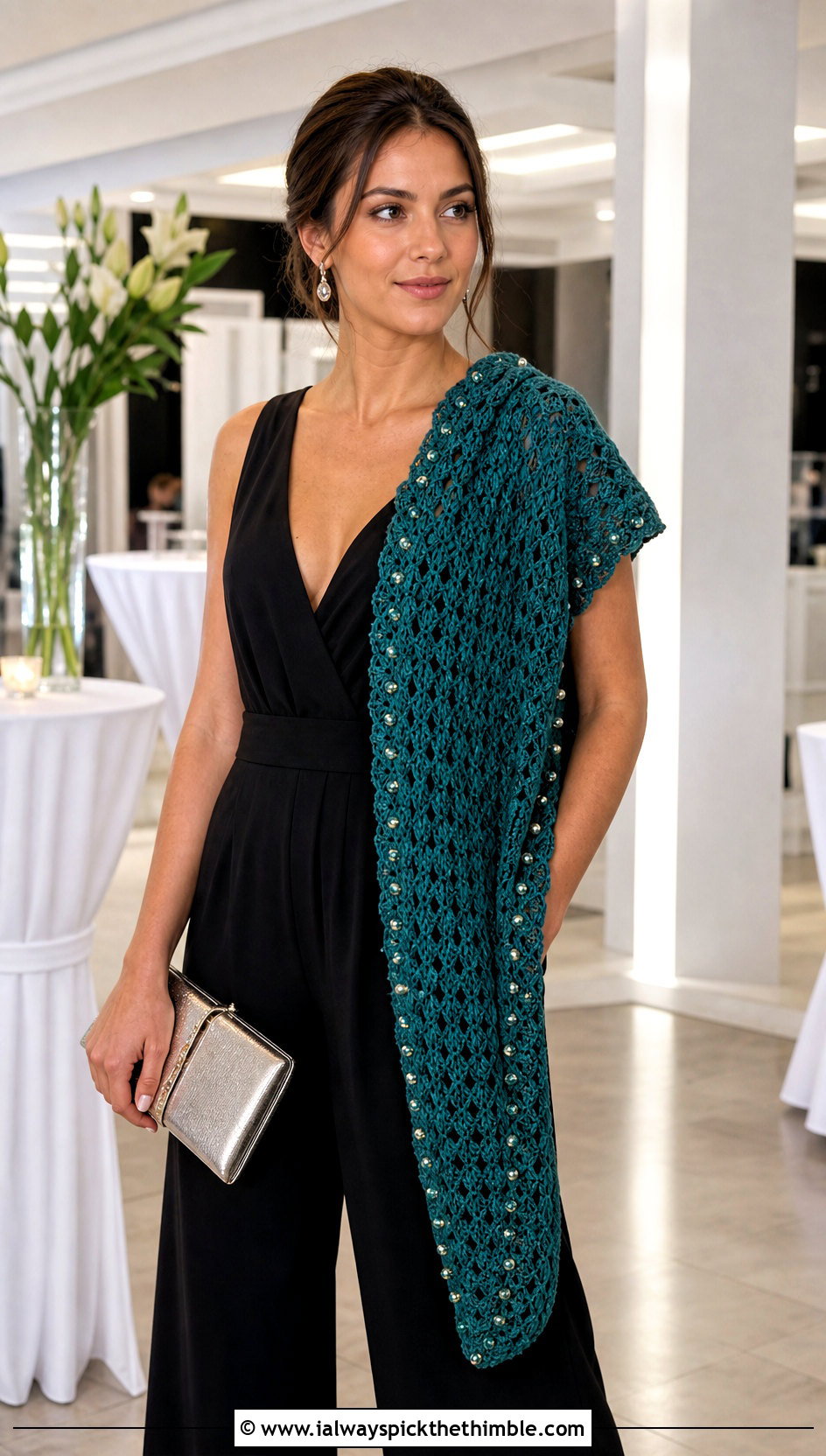 Beaded V Stitch Crochet Scarf With Jumpsuit - 20 v stitch crochet scarf outfit ideas