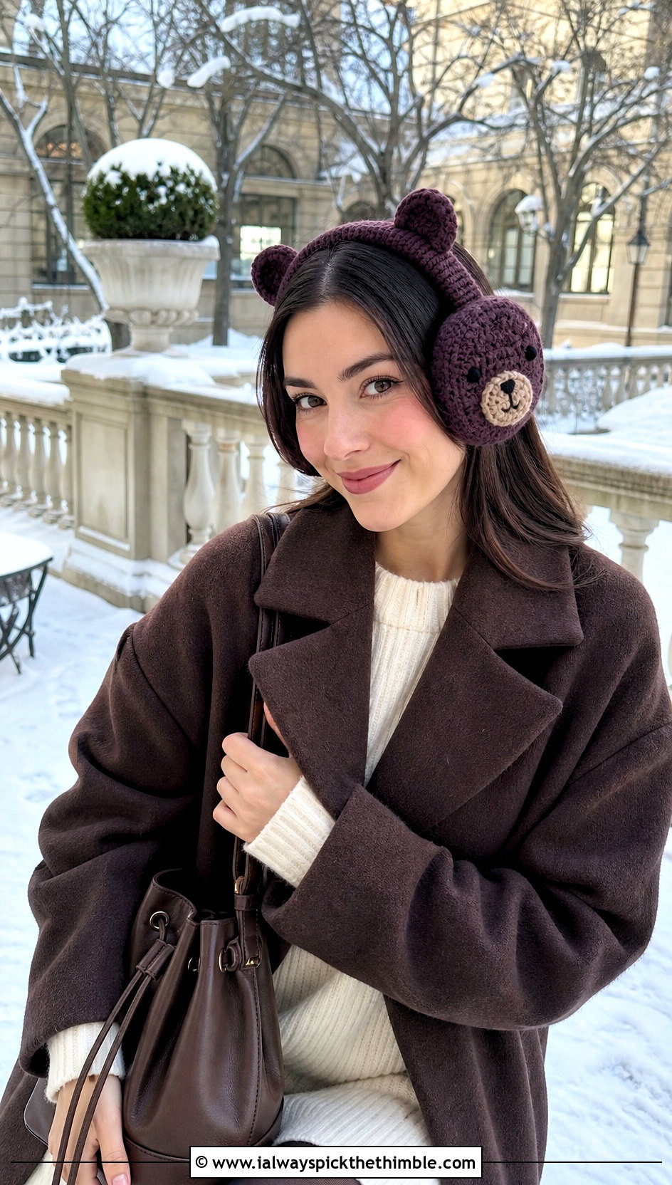 Bear Crochet Earmuffs Headband With Sweater Dress - 20 Crochet Earmuffs Headband outfit ideas