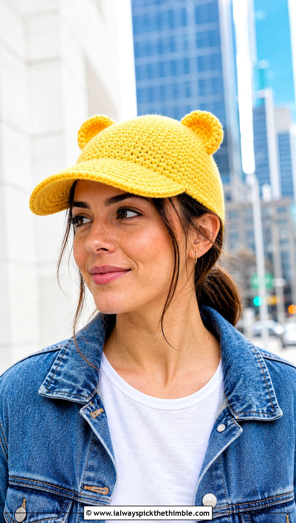Bear Ear Amigurumi Baseball Cap With Denim Jacket - 20 amigurumi baseball cap outfit ideas