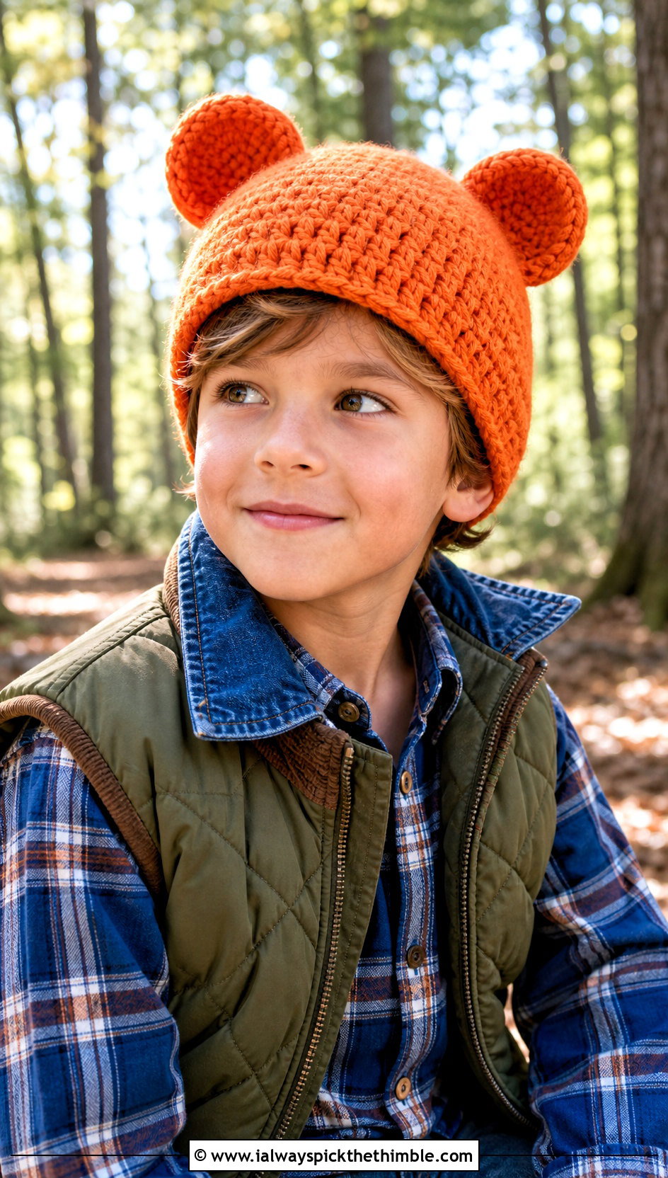 Bear Ear Crochet Hat With Quilted Vest - 25 childrens crochet hats outfit ideas