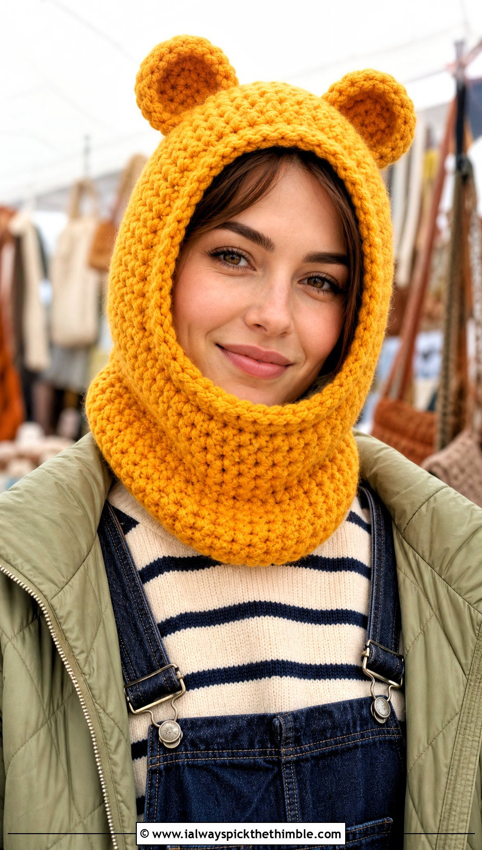 Bear Ear Crochet Hood Balaclava With Overalls - 20 crochet balaclava ski mask outfit ideas