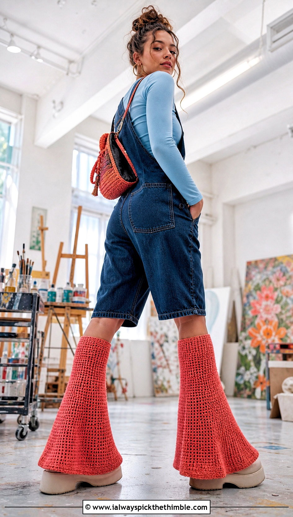 Bell Bottom Crochet Flared Leg Warmers With Overalls - 20 Crochet Flared Leg Warmers outfit ideas