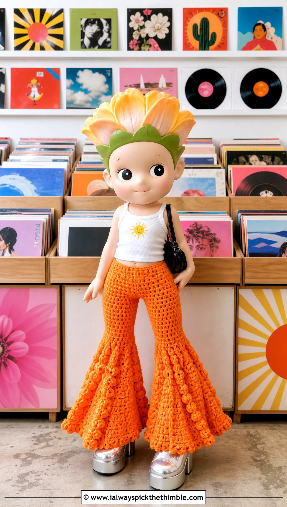 Bell Bottom Crochet Sonny Angel Pants With Graphic Tank - 20 Crochet Sonny Angel Pants outfit ideas