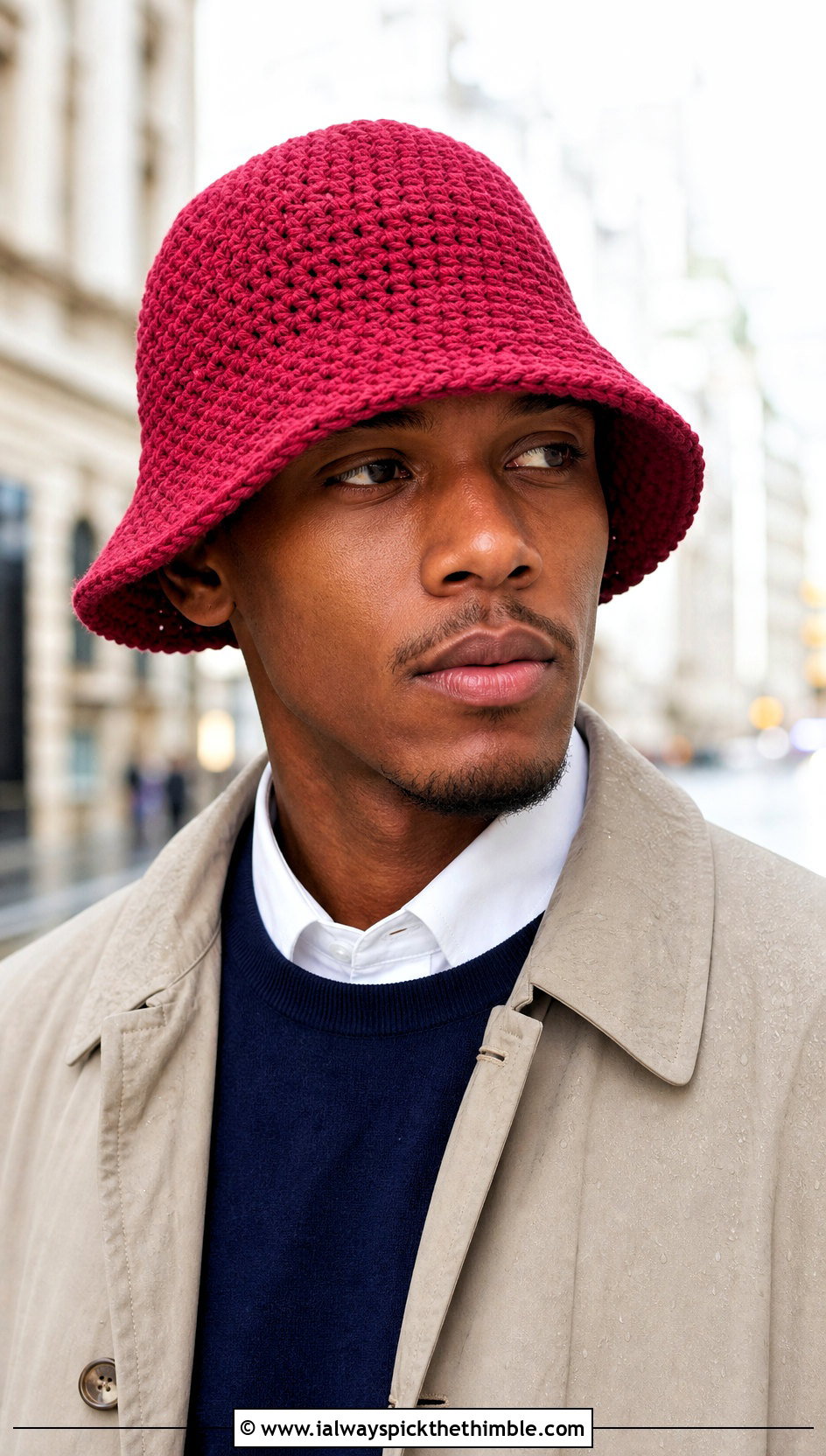 Bell Shape Crochet Hat With Trench Coat - 25 crochet hats men outfit ideas