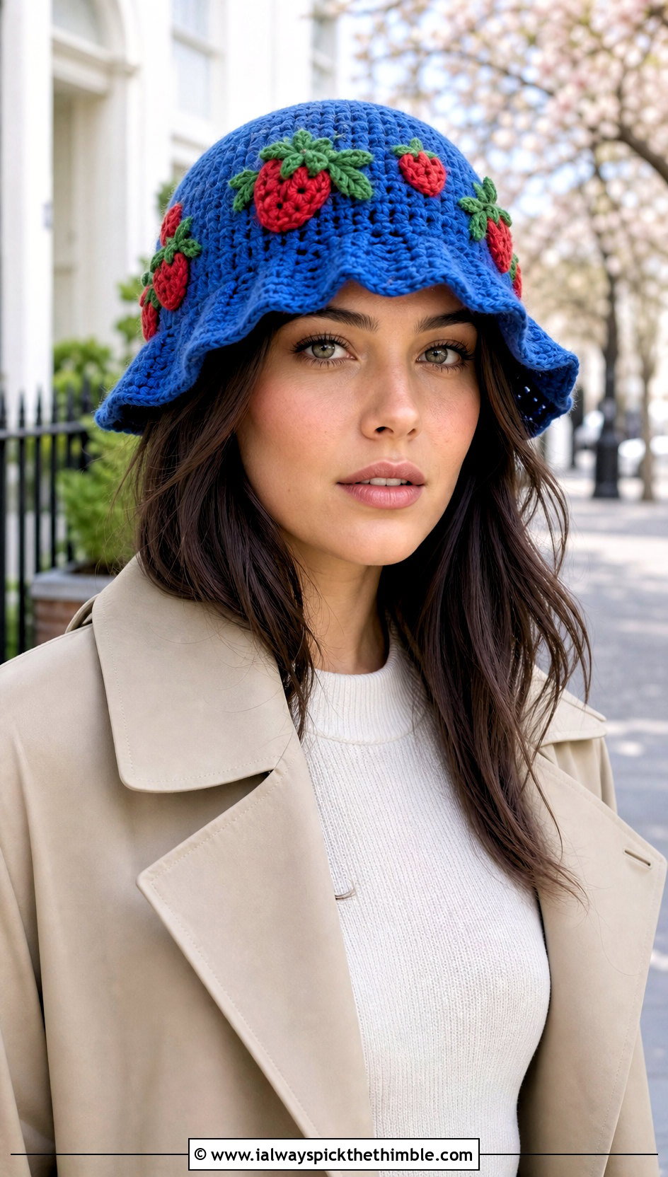 Bell Shape Strawberry Shortcake Crochet Hat With Trench Coat - 20 Strawberry Shortcake Crochet Hat outfit ideas
