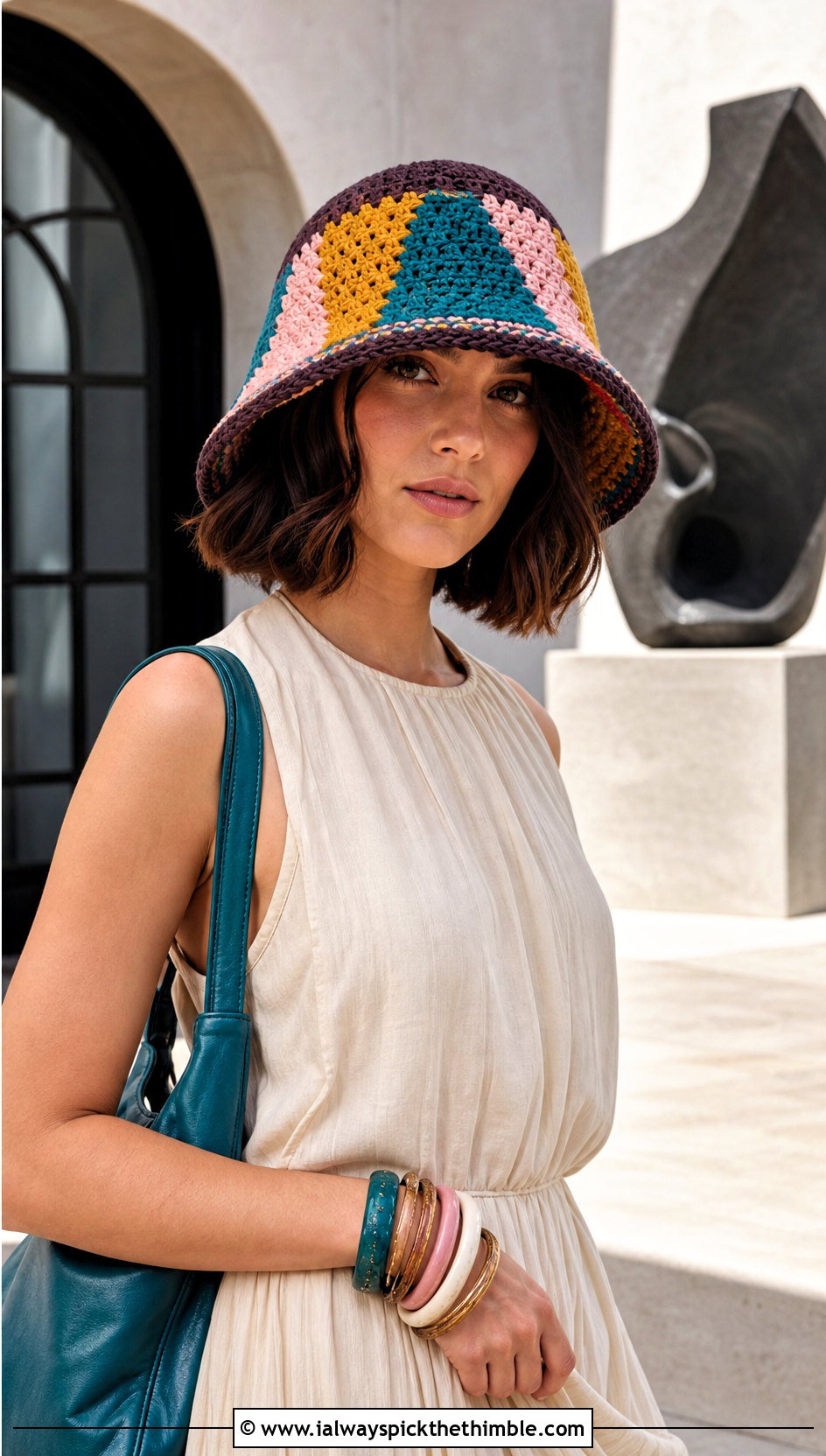 Bell Shaped Beach Ball Crochet Sun Hat With Maxi Dress And Clogs - 15 beach ball crochet sun hat outfit ideas