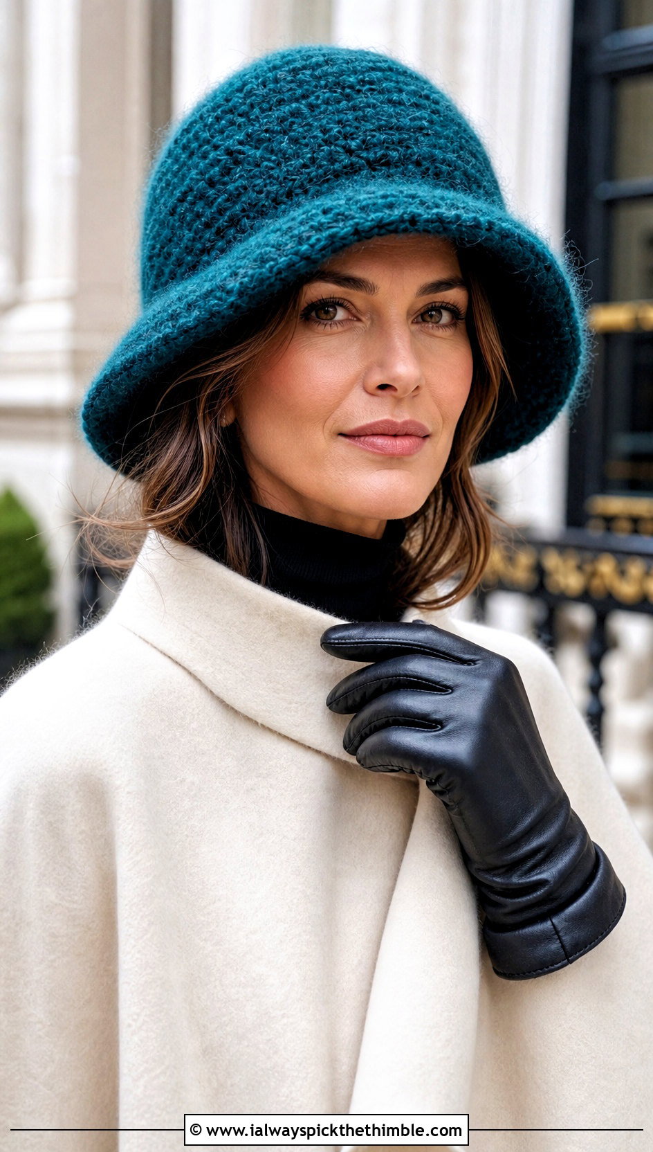 Bell Shaped Mohair Crochet Hat With Cape Coat And Slim Pants - 25 Mohair Crochet Hat outfit ideas