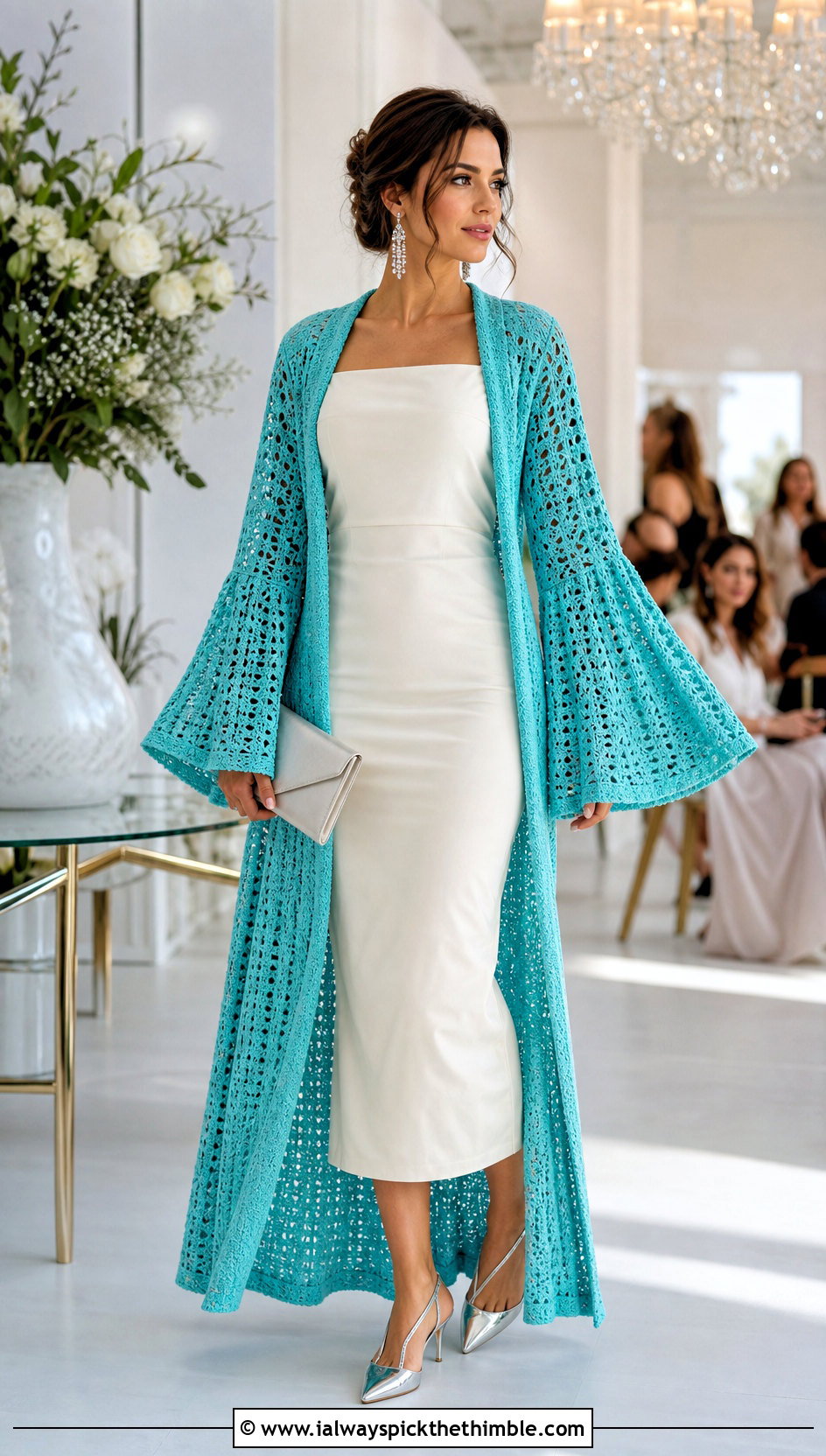 Bell Sleeve Crochet Bathrobe With Column Dress - 20 crochet bathrobe outfit ideas