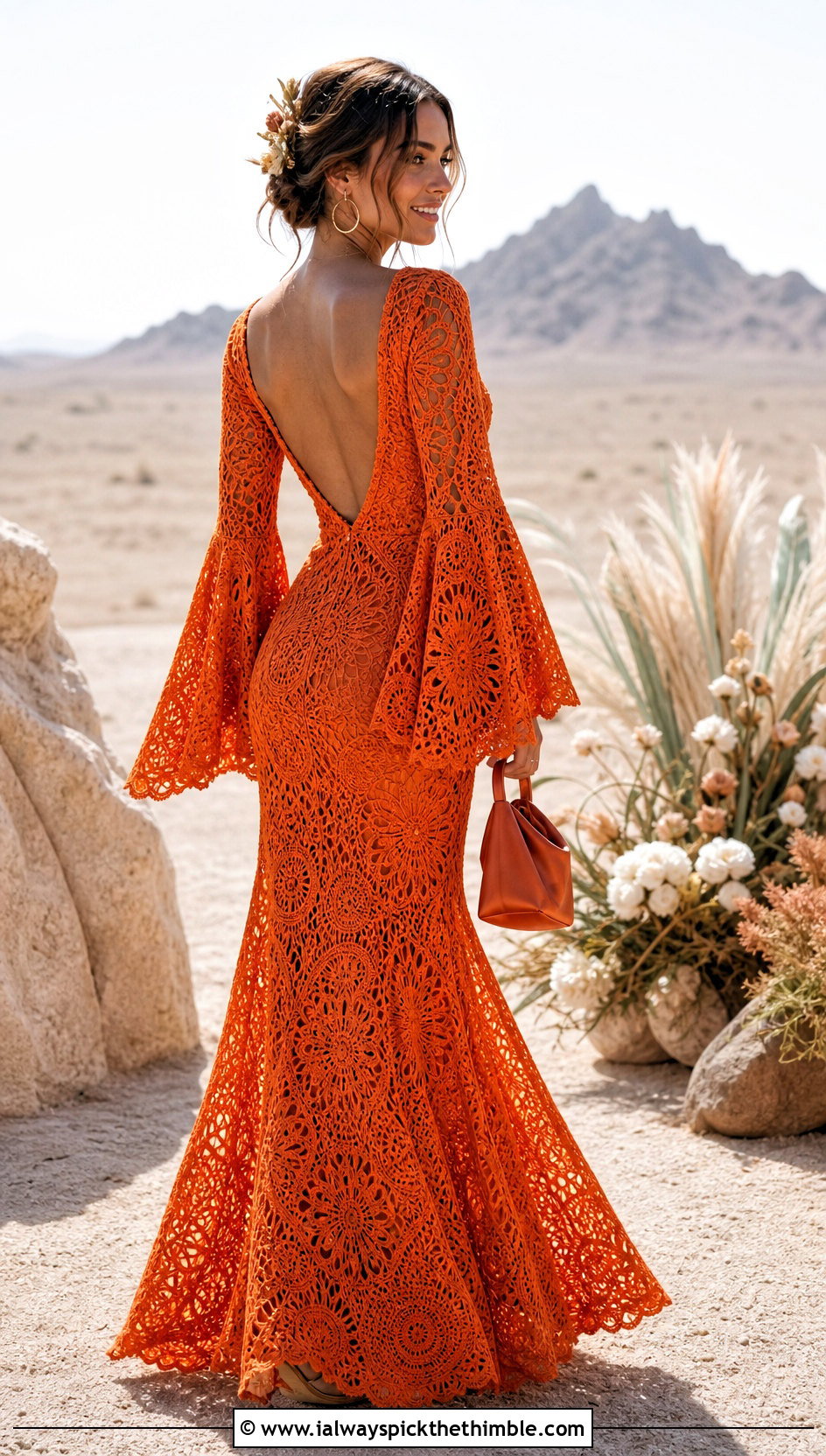 Bell Sleeve Crochet Boho Wedding Dress - 20 Handmade Crochet Wedding Dress outfit ideas