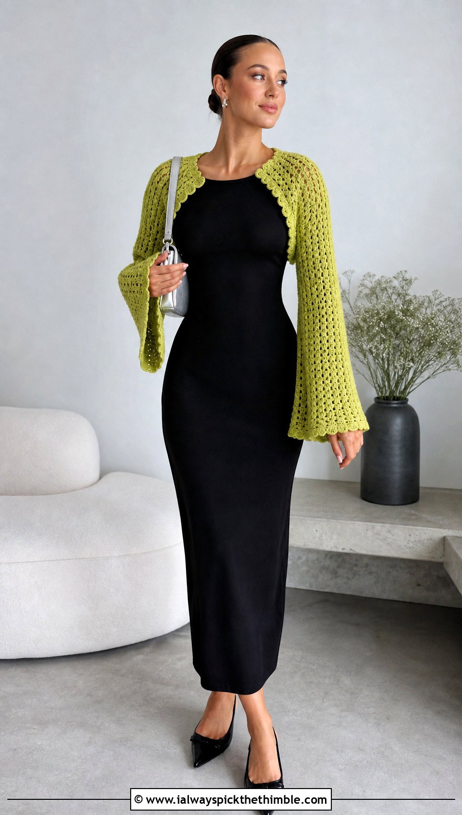 Bell Sleeve Crochet Bolero With Column Dress - 20 unique crochet clothing and outfit ideas