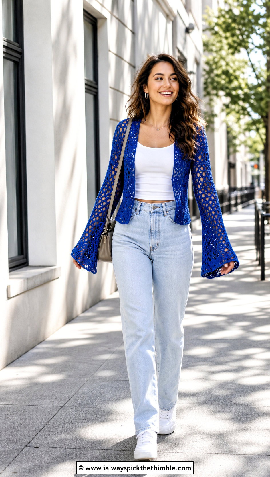 Bell Sleeve Crochet Flowy Top With Straight Leg Jeans - 15 crochet flowy top outfit ideas