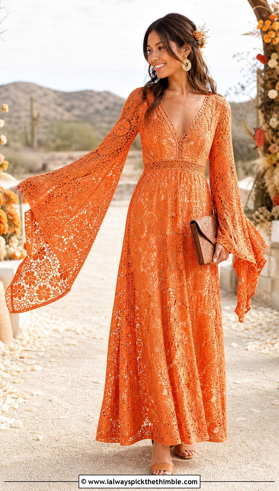 Bell Sleeve Crochet Lace Boho Wedding Dress - 20 crochet lace wedding dress outfit ideas