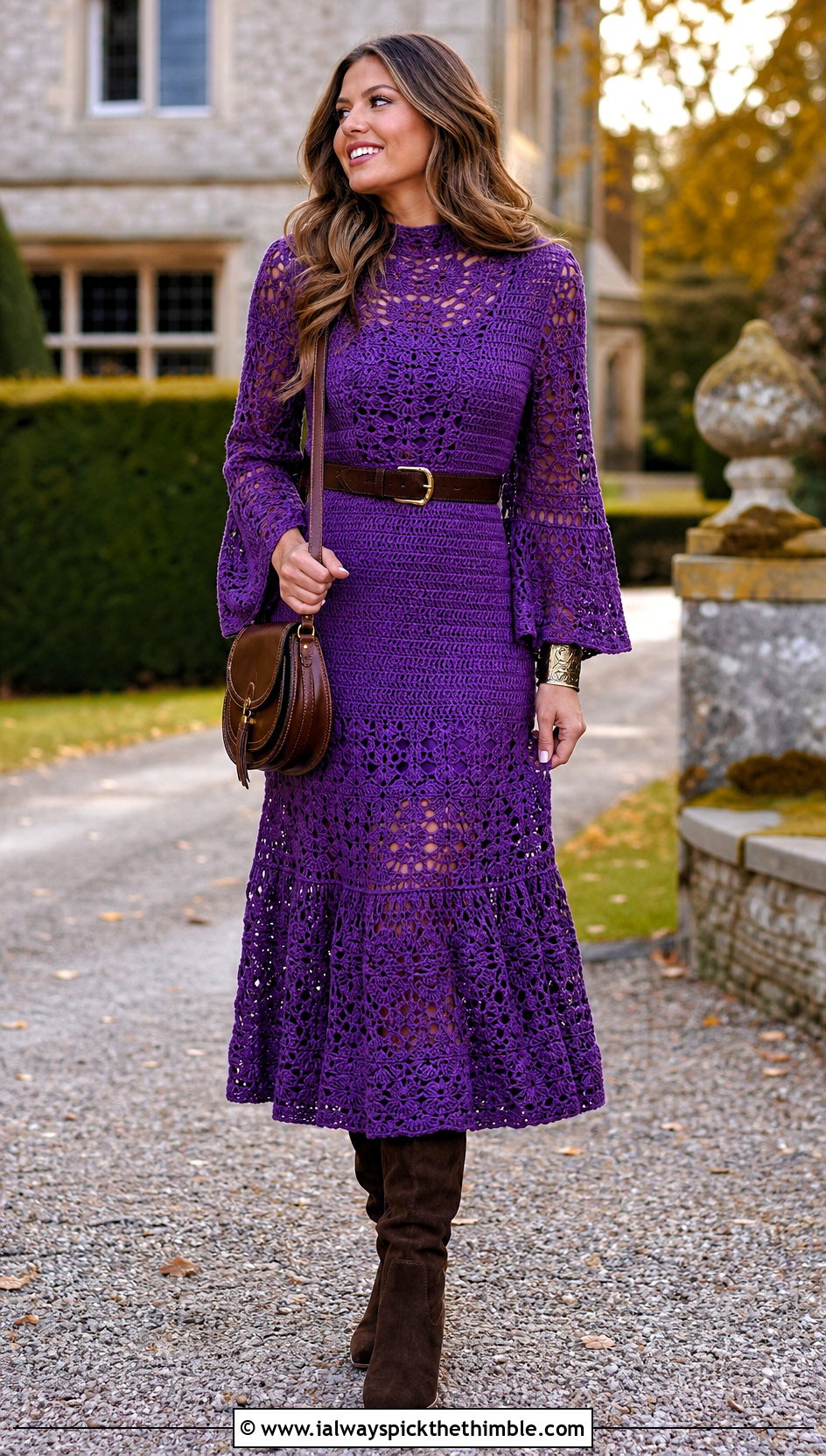 Bell Sleeve Crochet Maxi Dress With Suede Boots - 25 vintage crochet dress outfit ideas