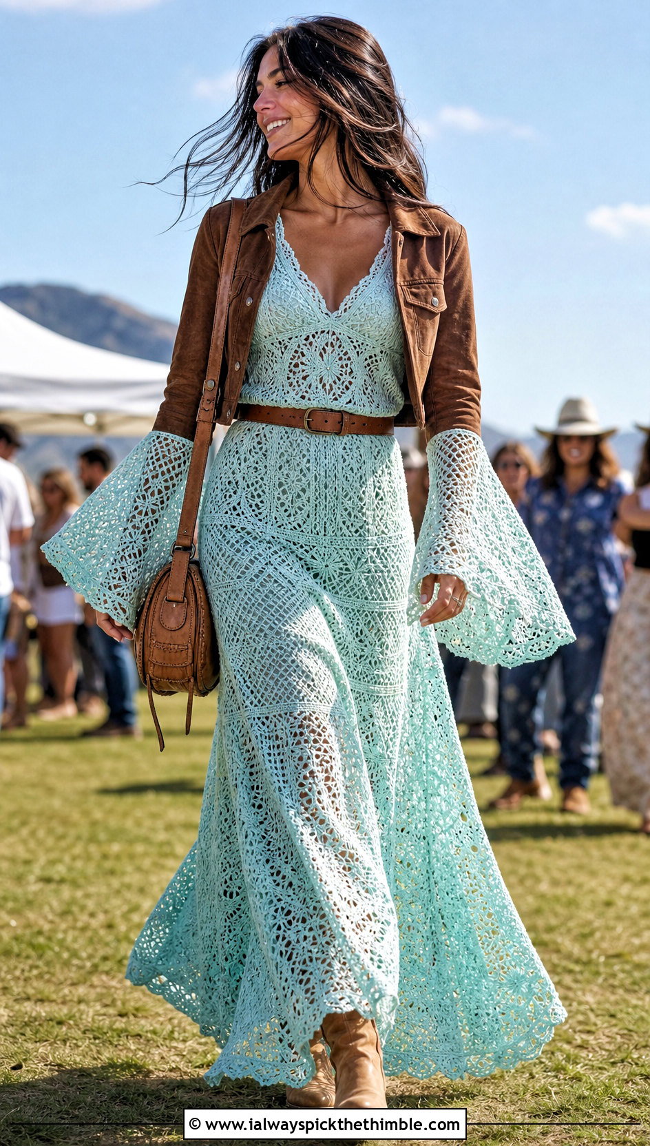 Bell Sleeve Crochet Nightgown With Western Boots - 25 crochet nightgown outfit ideas