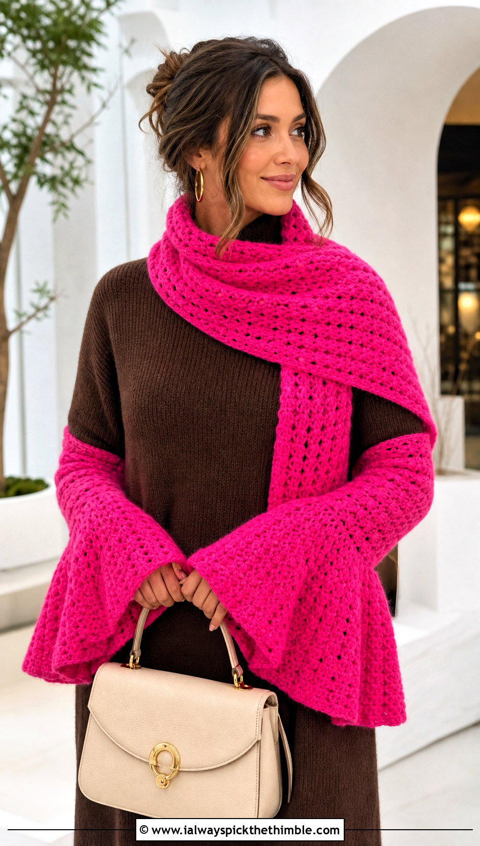 Bell Sleeve Crochet Sleeve Scarf With Sweater Dress - 20 crochet sleeve scarf outfit ideas