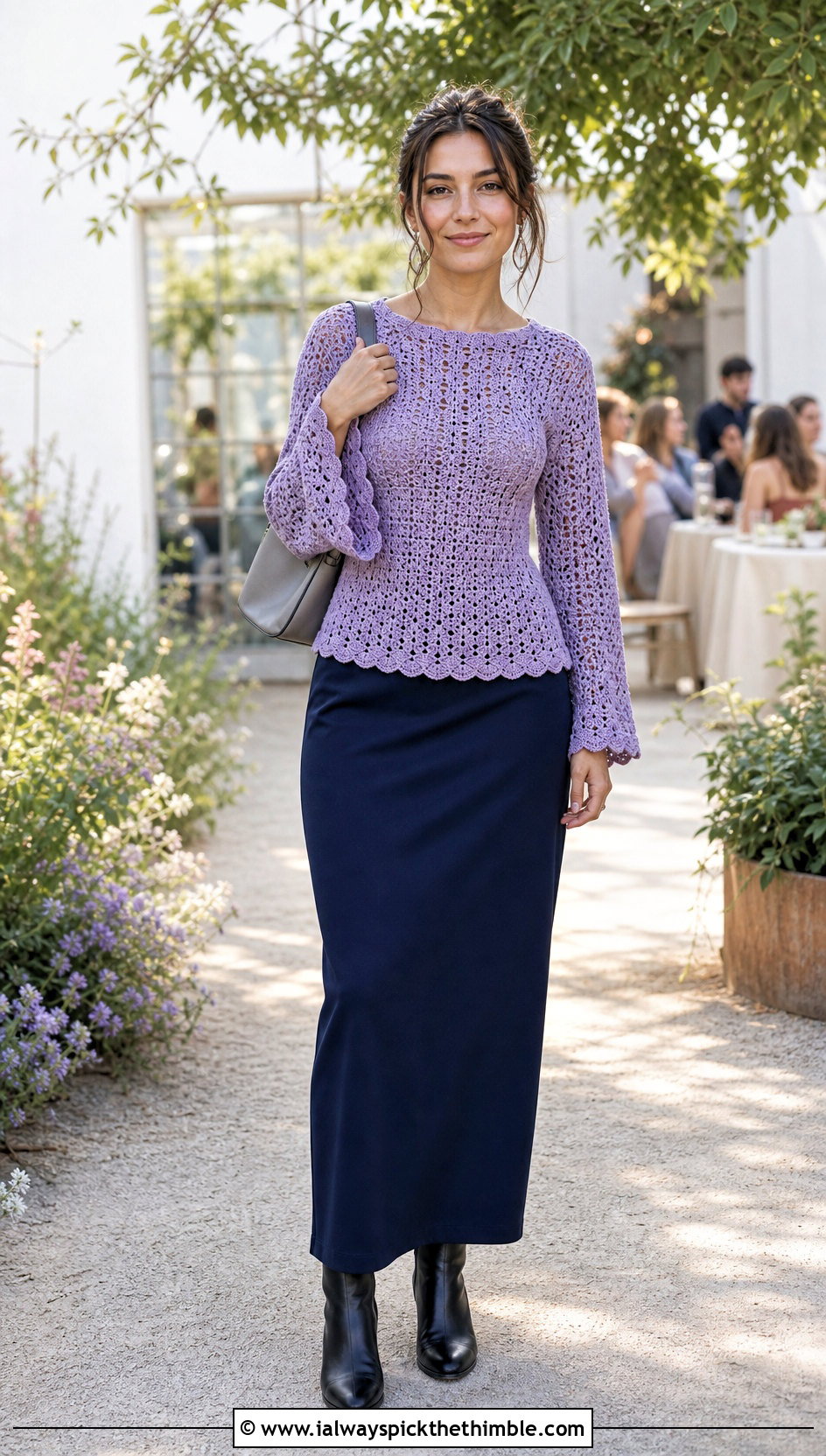Bell Sleeve Crochet Sweater With Maxi Skirt - 20 Crochet Quick Sweater outfit ideas